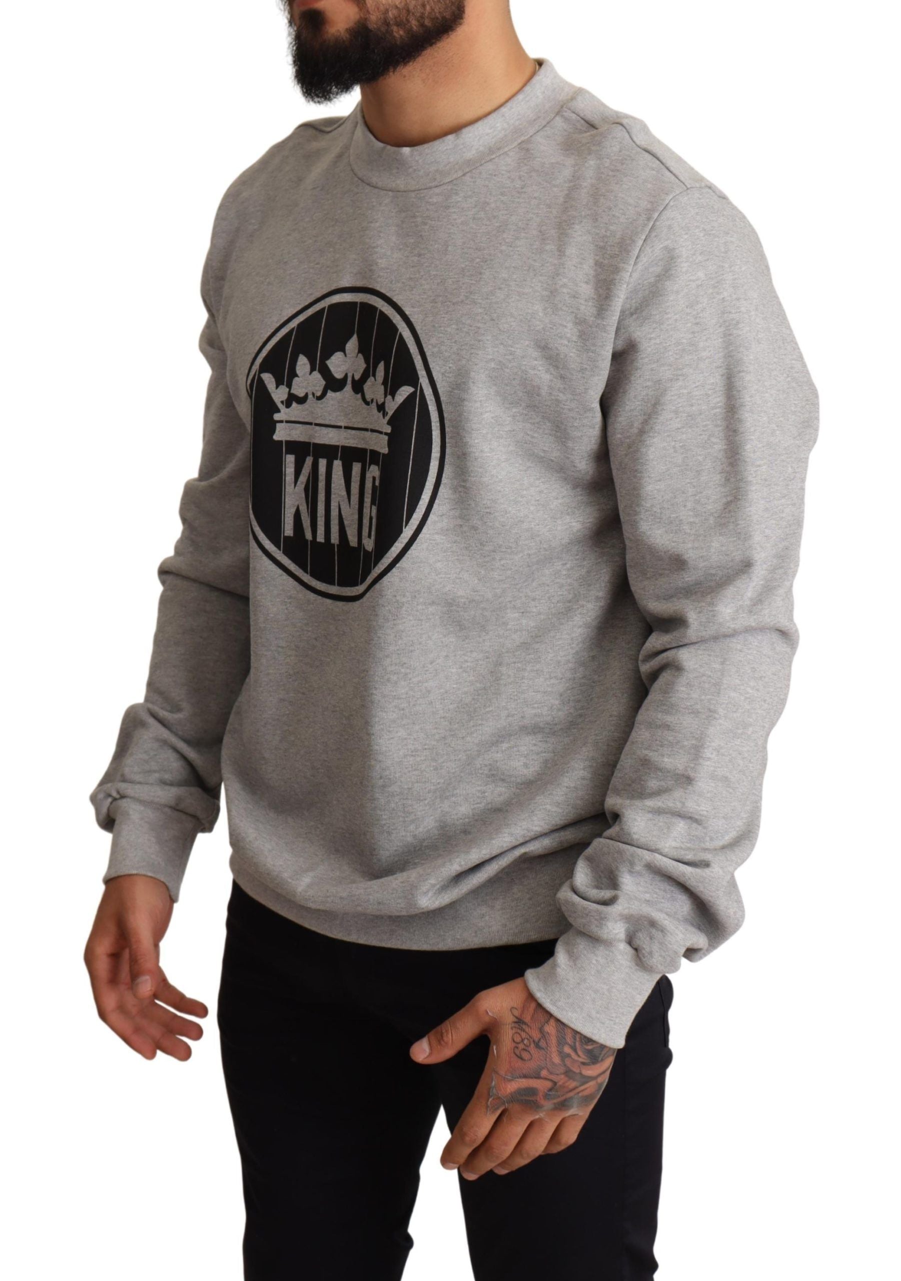 Dolce & Gabbana Grey Crown King Print Cotton Sweater-2