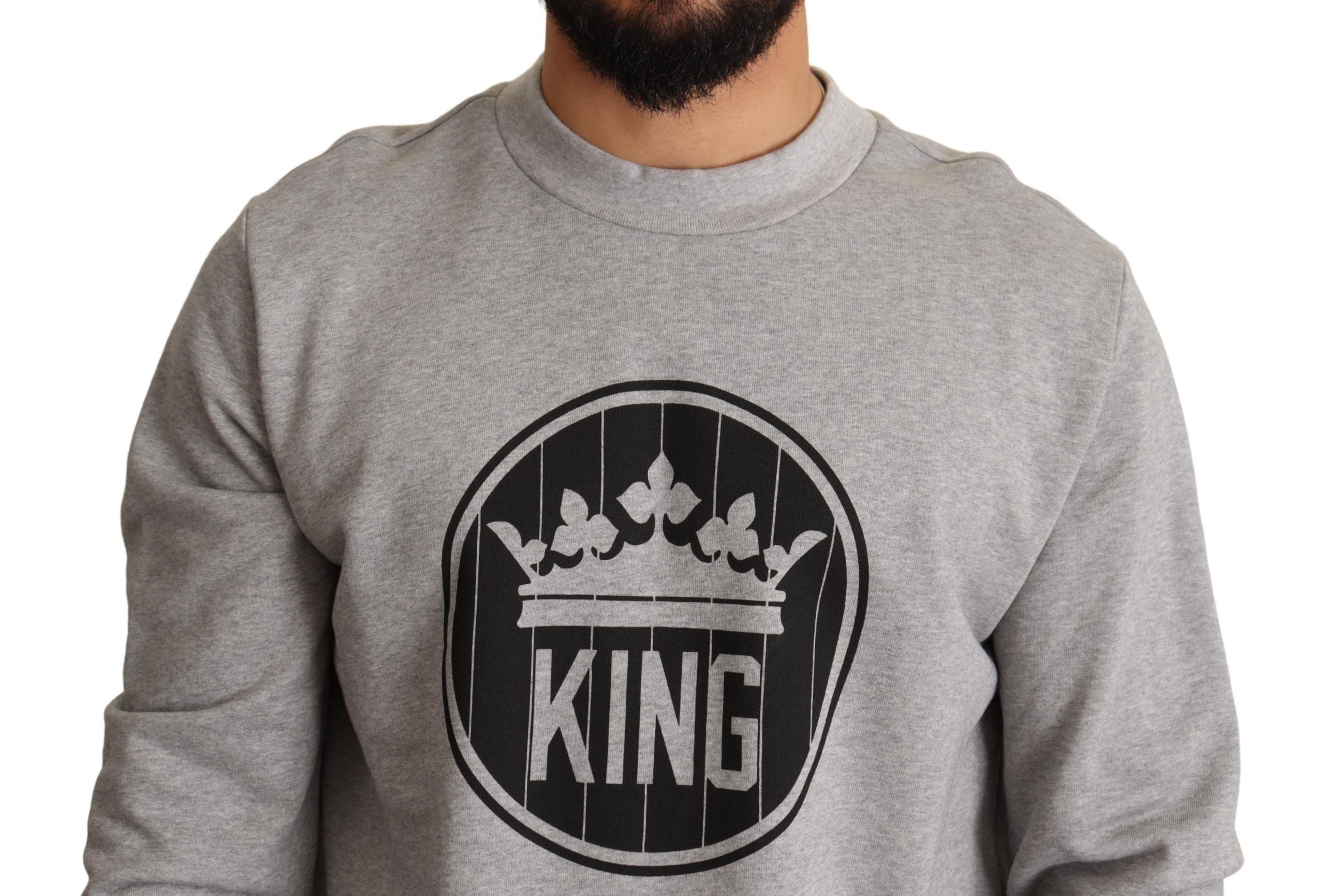 Dolce & Gabbana Grey Crown King Print Cotton Sweater-4