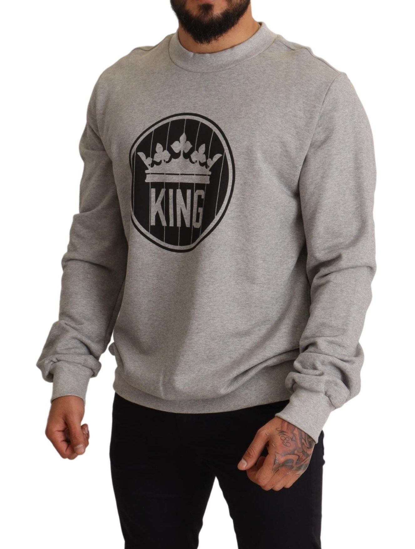 Dolce & Gabbana Grey Crown King Print Cotton Sweater-5