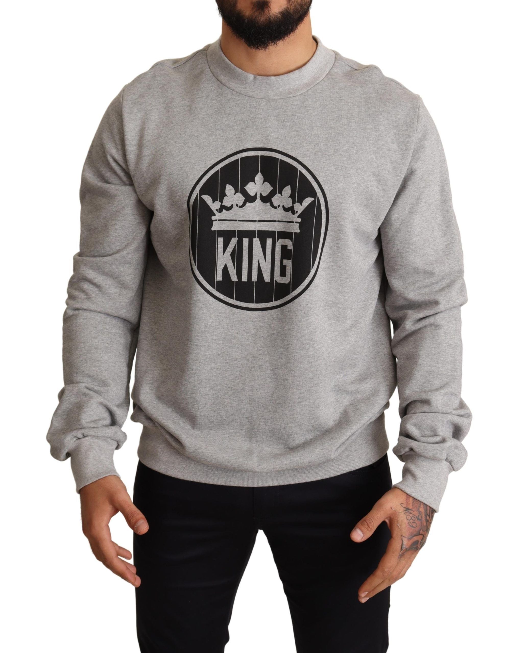Dolce & Gabbana Grey Crown King Print Cotton Sweater-1
