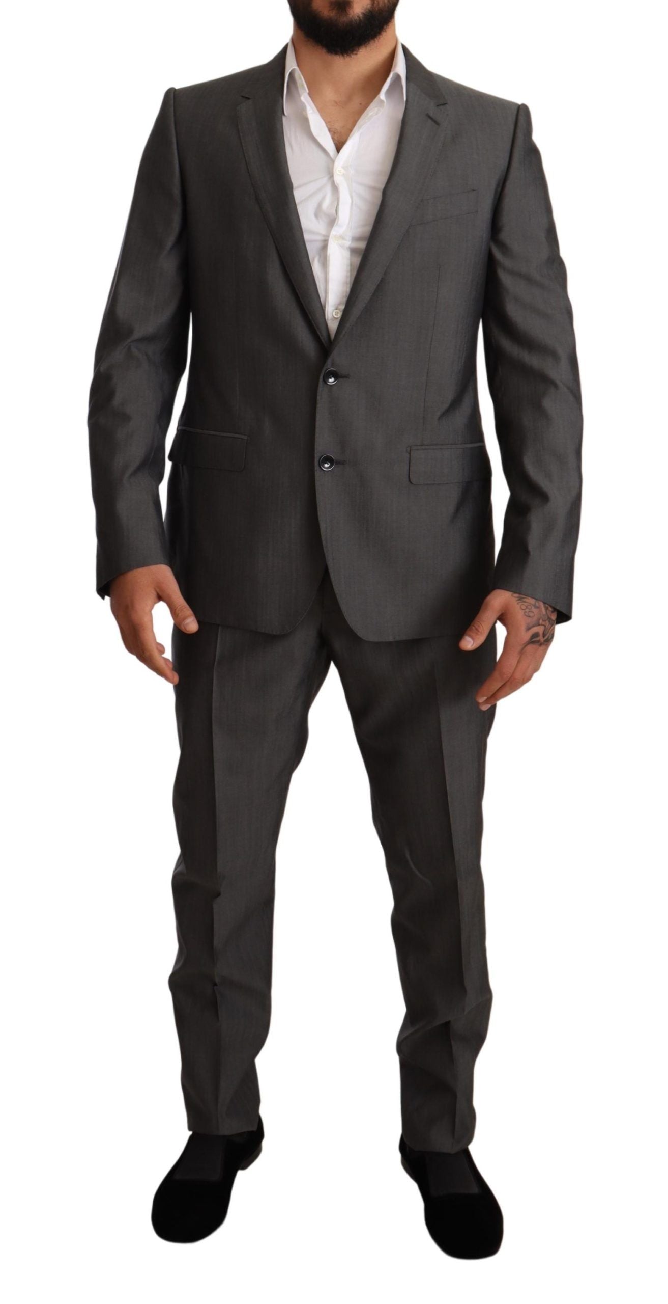 Dolce & Gabbana Grey Metallic MARTINI Slim Fit Set Suit