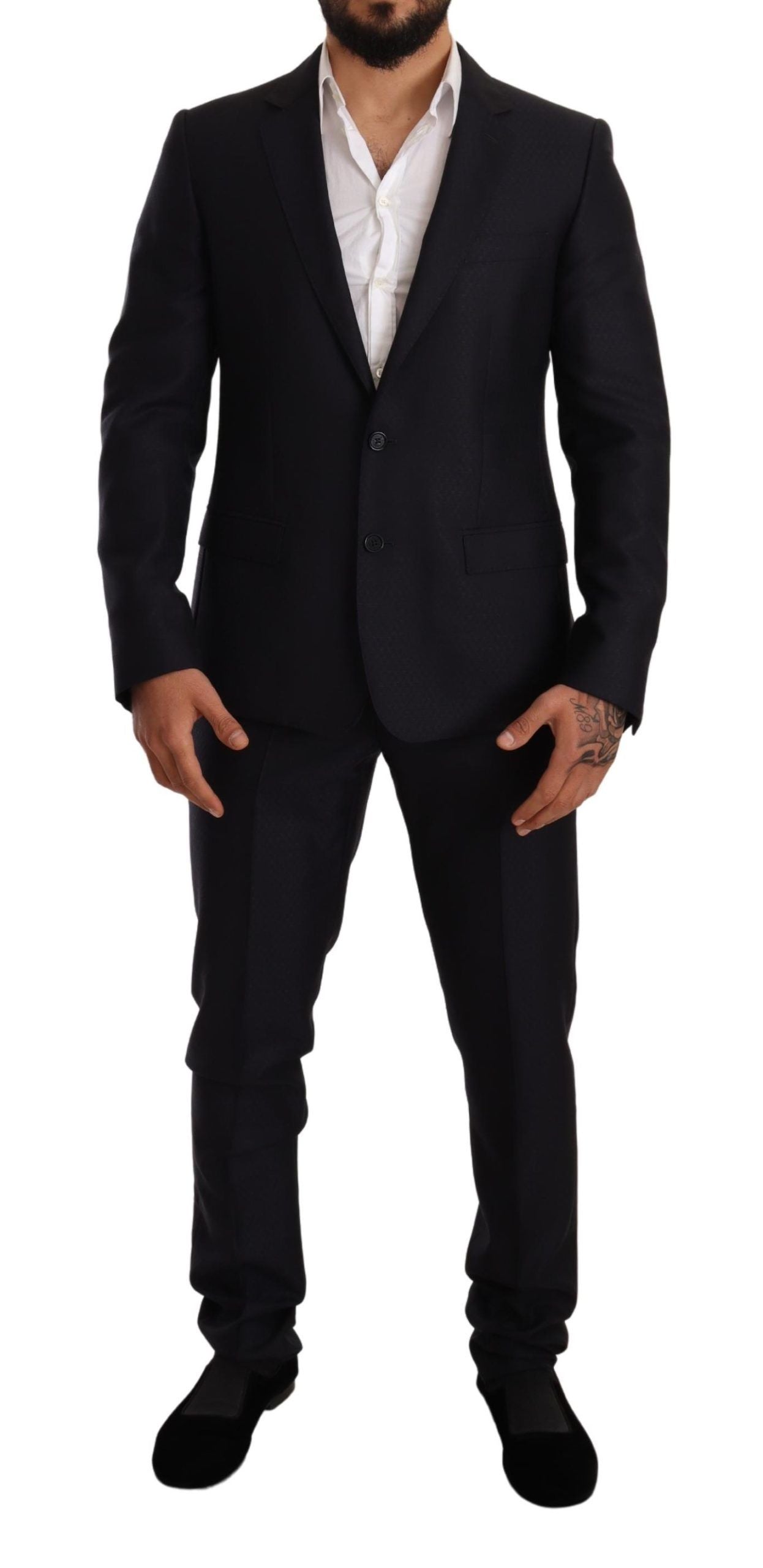 Dolce & Gabbana Blue Patterned MARTINI SLIM FIT 2-Piece Suit