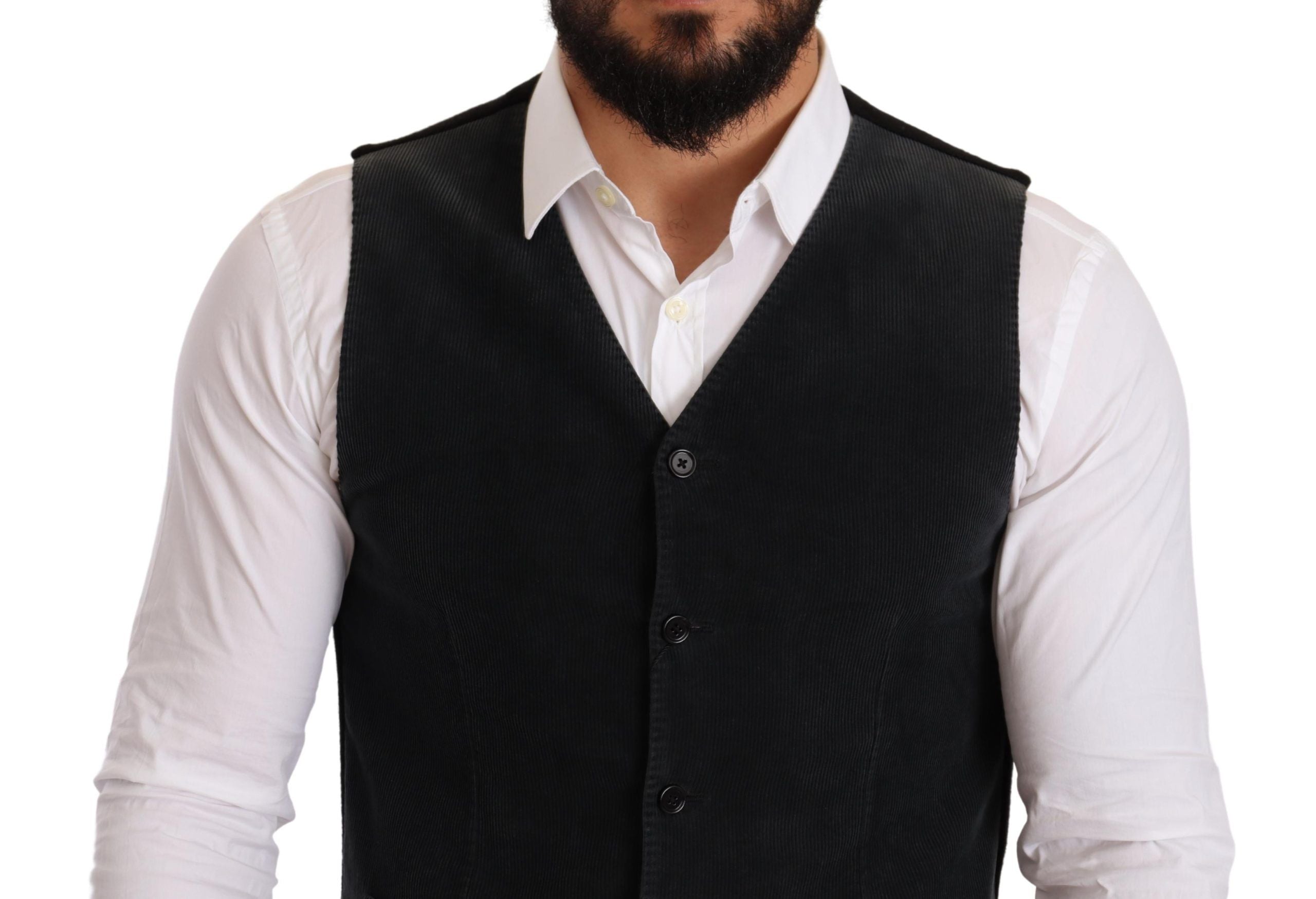 Dolce & Gabbana Schwarze einreihige Baumwollweste-4