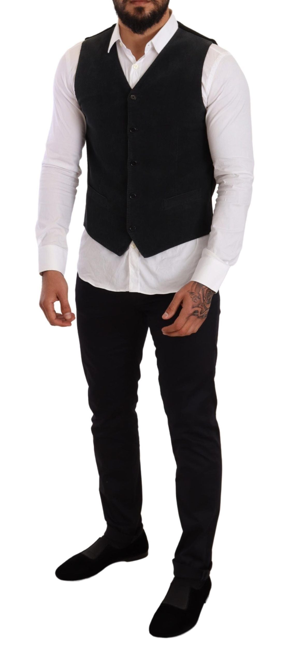 Dolce & Gabbana Schwarze einreihige Baumwollweste-5