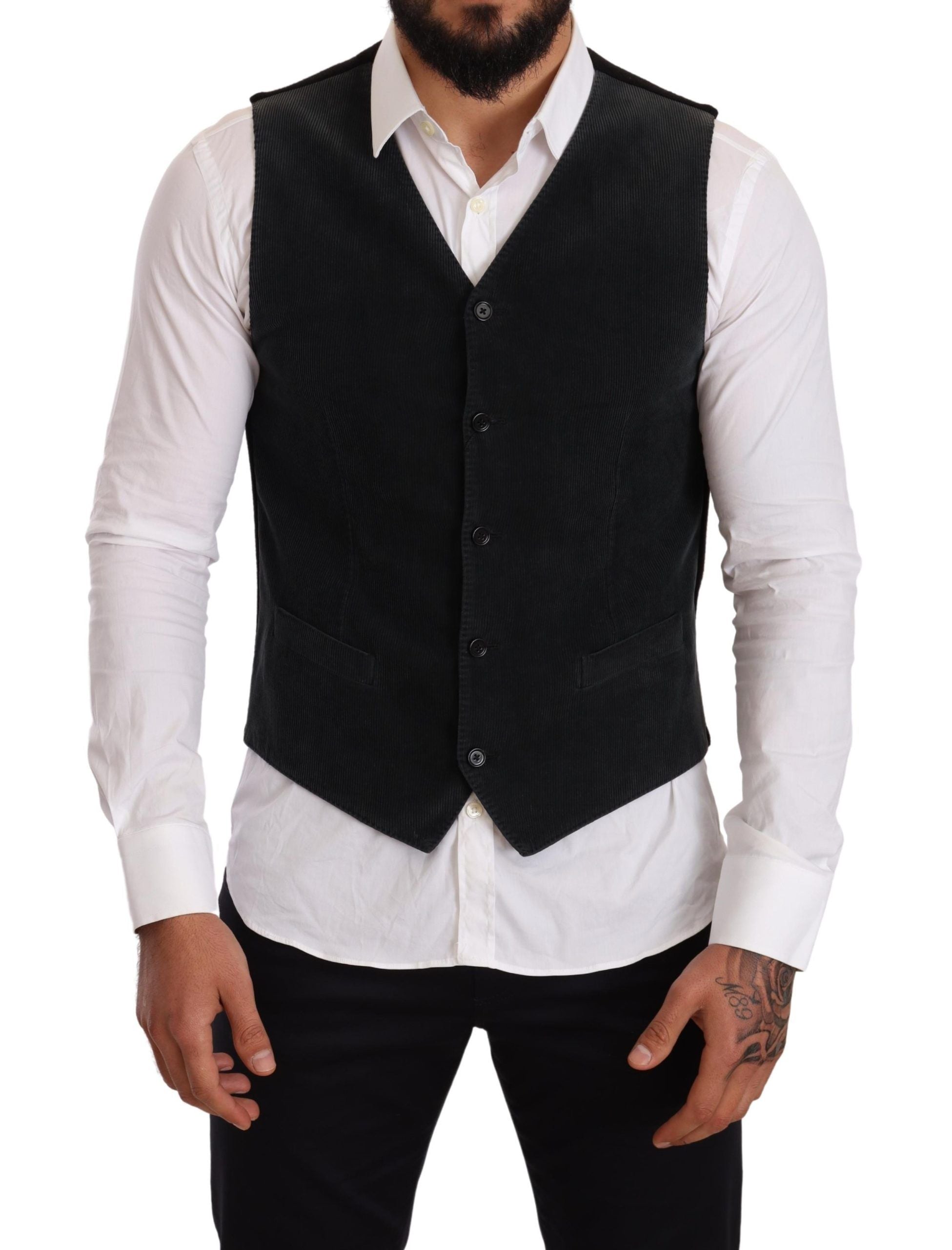 Dolce & Gabbana Schwarze einreihige Baumwollweste-1