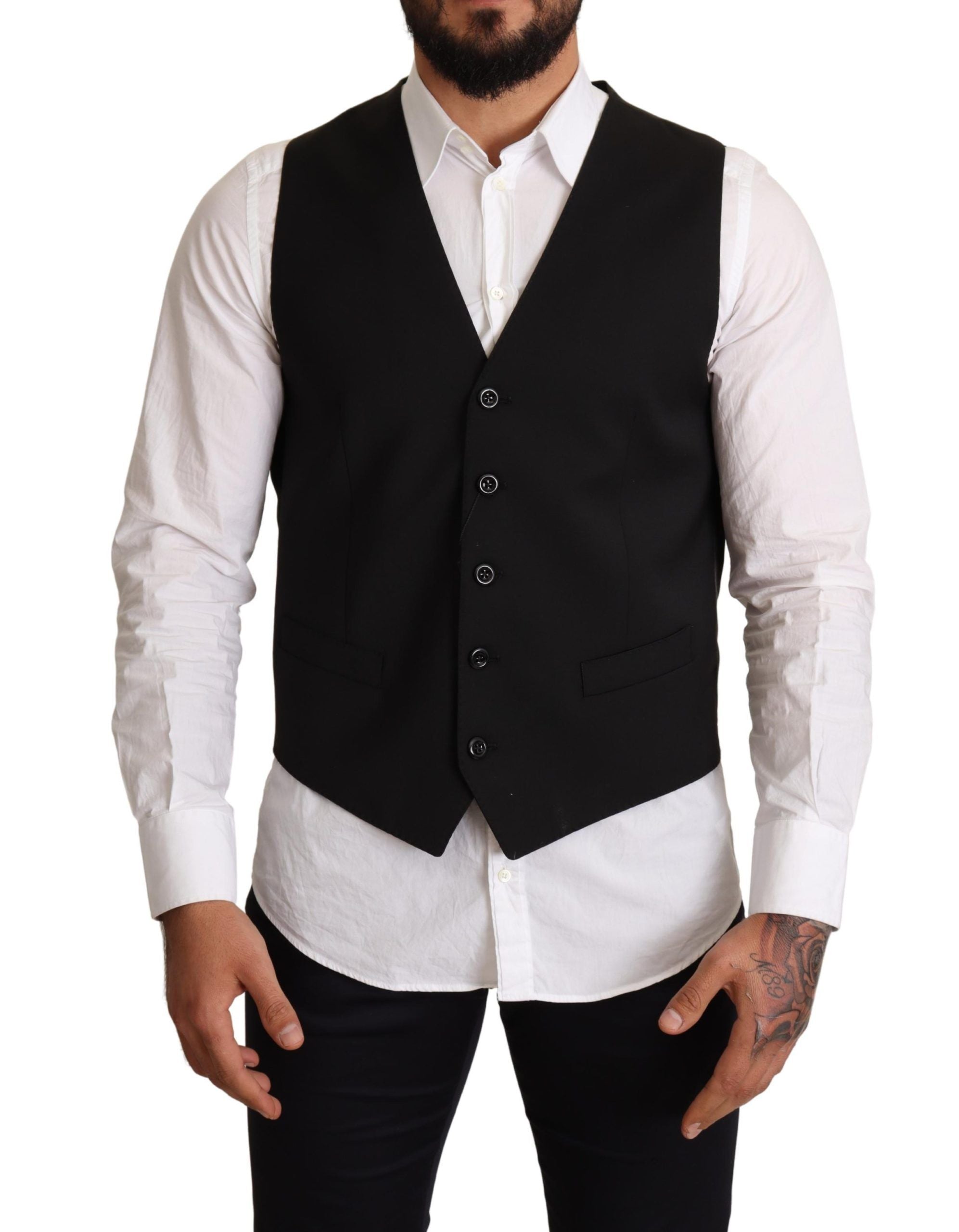 Dolce & Gabbana Black Formal Wool Vest Dress-1