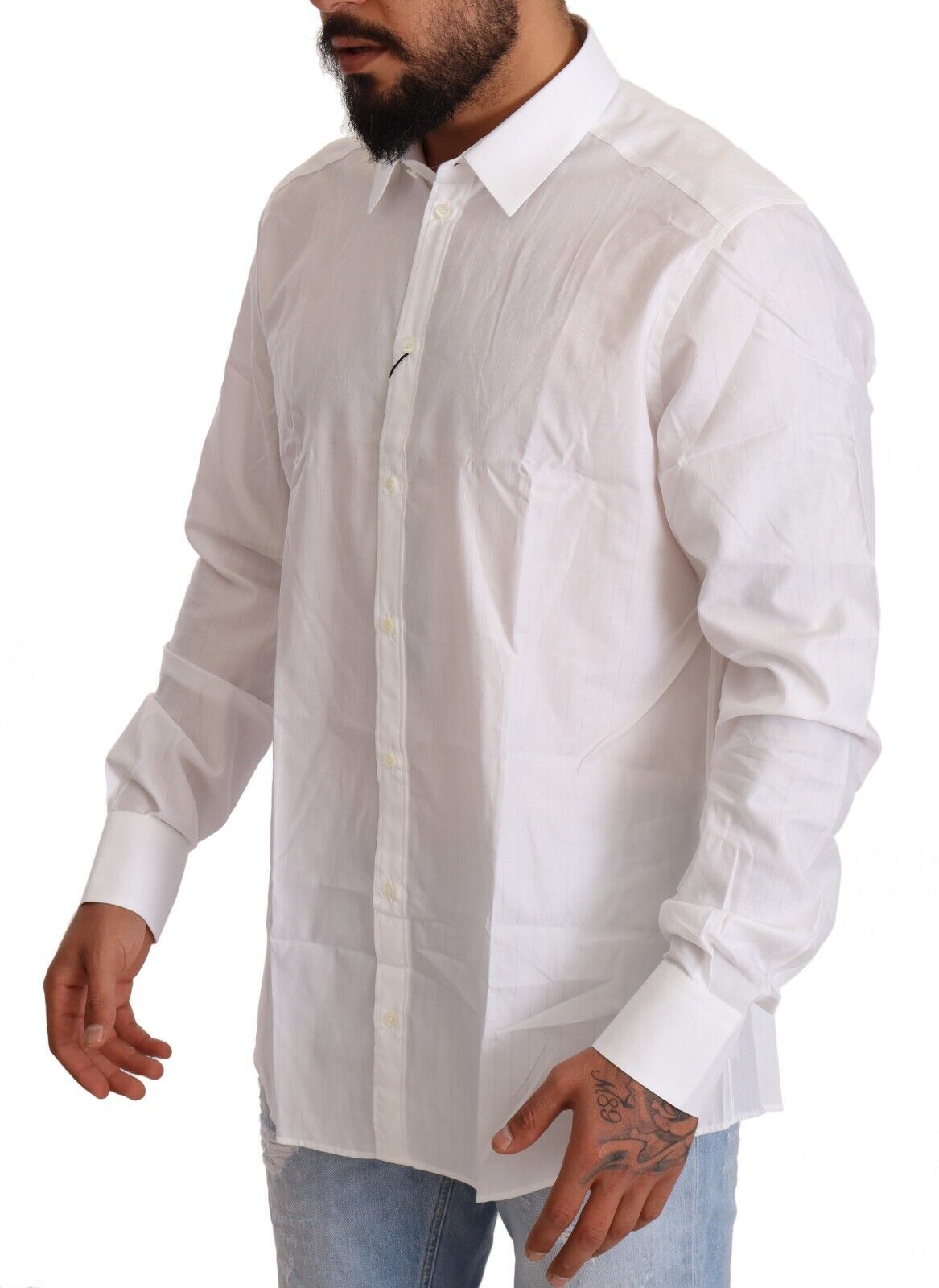 Dolce & Gabbana White Cotton Shirt MARTINI Slim Fit Men's-2