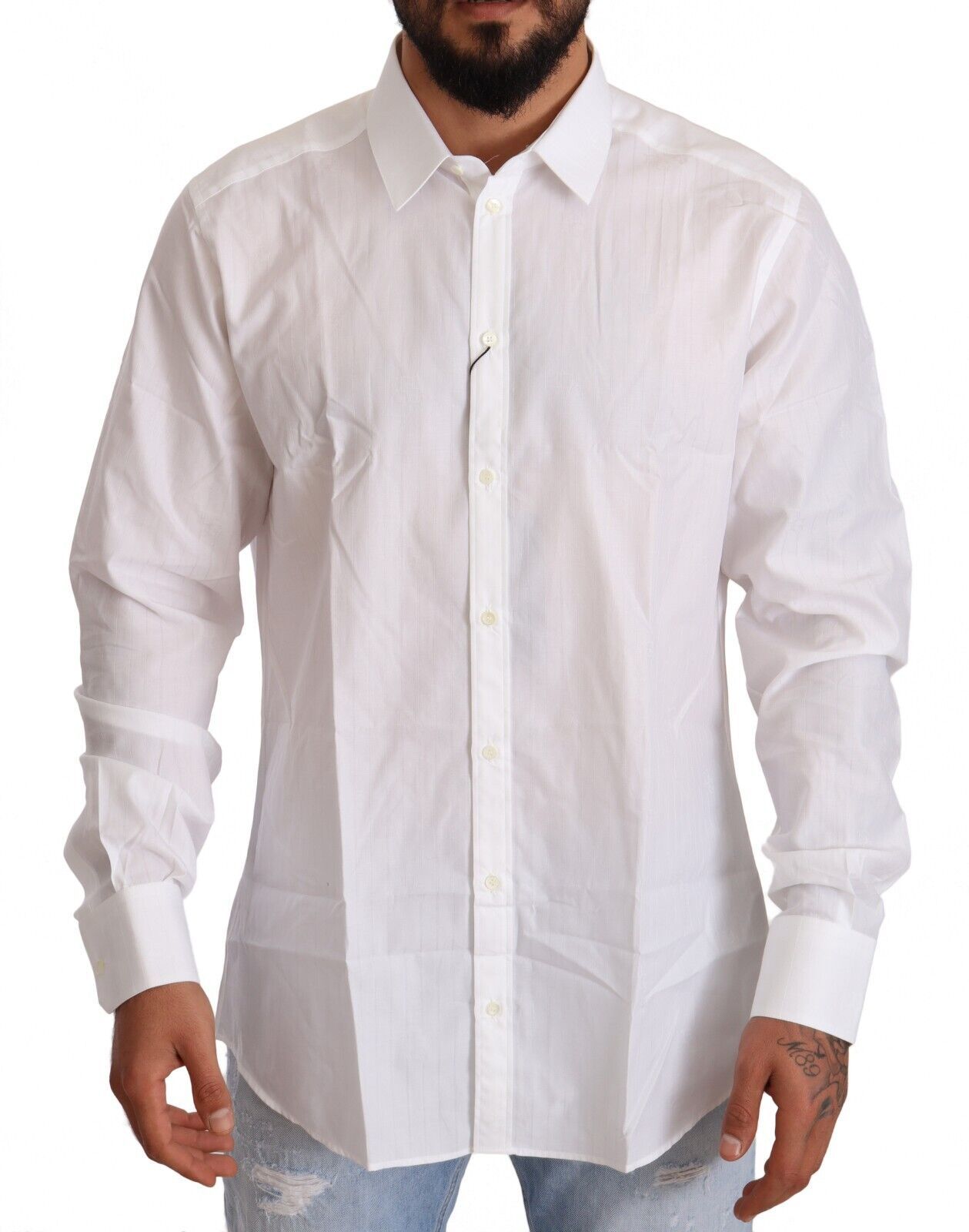 Dolce & Gabbana White Cotton Shirt MARTINI Slim Fit Men's-1