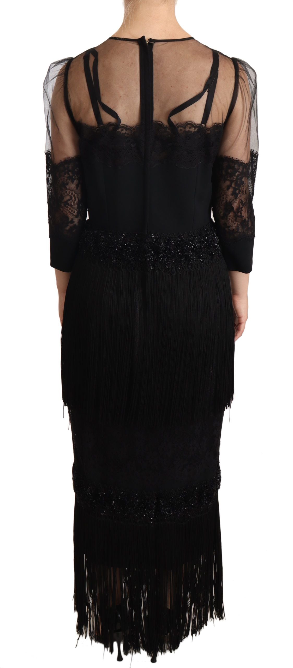 Dolce & Gabbana black maxi dress in sheer floral lace with crystal-3