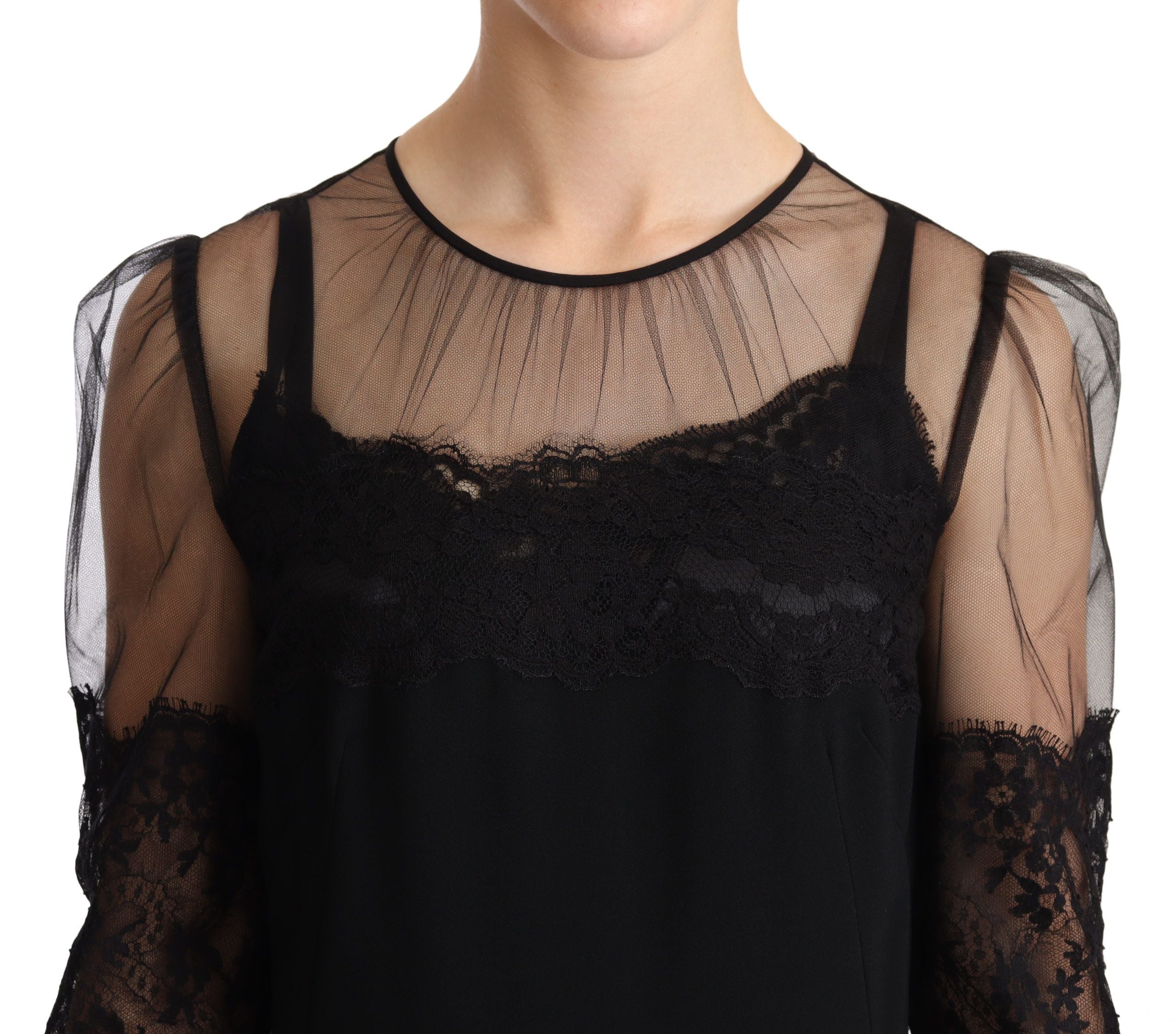Dolce & Gabbana black maxi dress in sheer floral lace with crystal-4