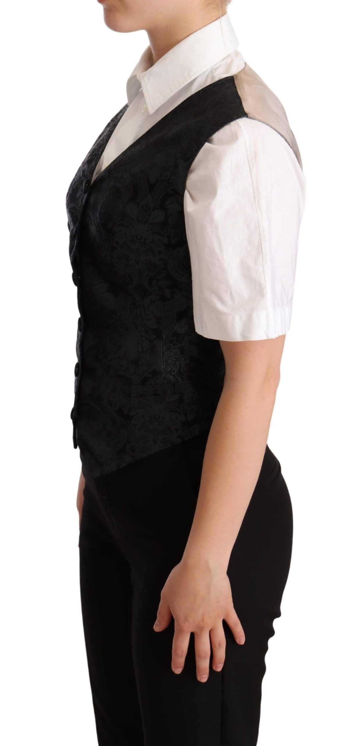 Dolce & Gabbana Black Jacquard Floral Vest Green-2