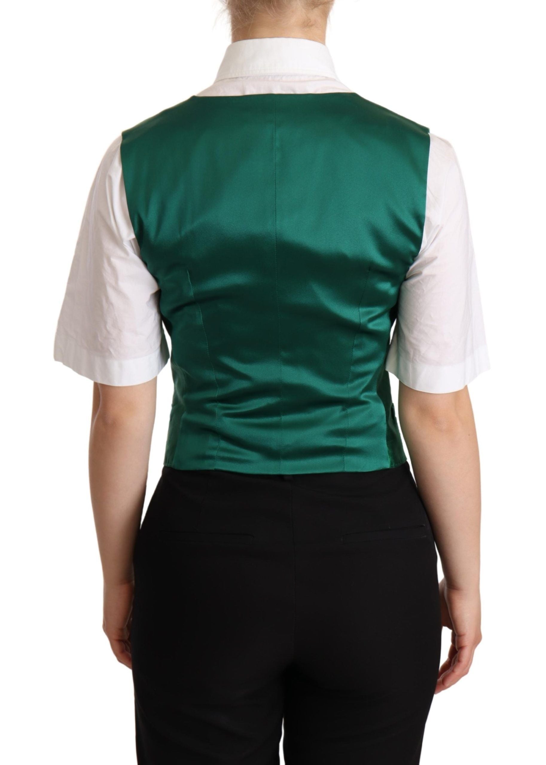 Dolce & Gabbana Grüner Seidensatin ärmellose Weste Weste-3