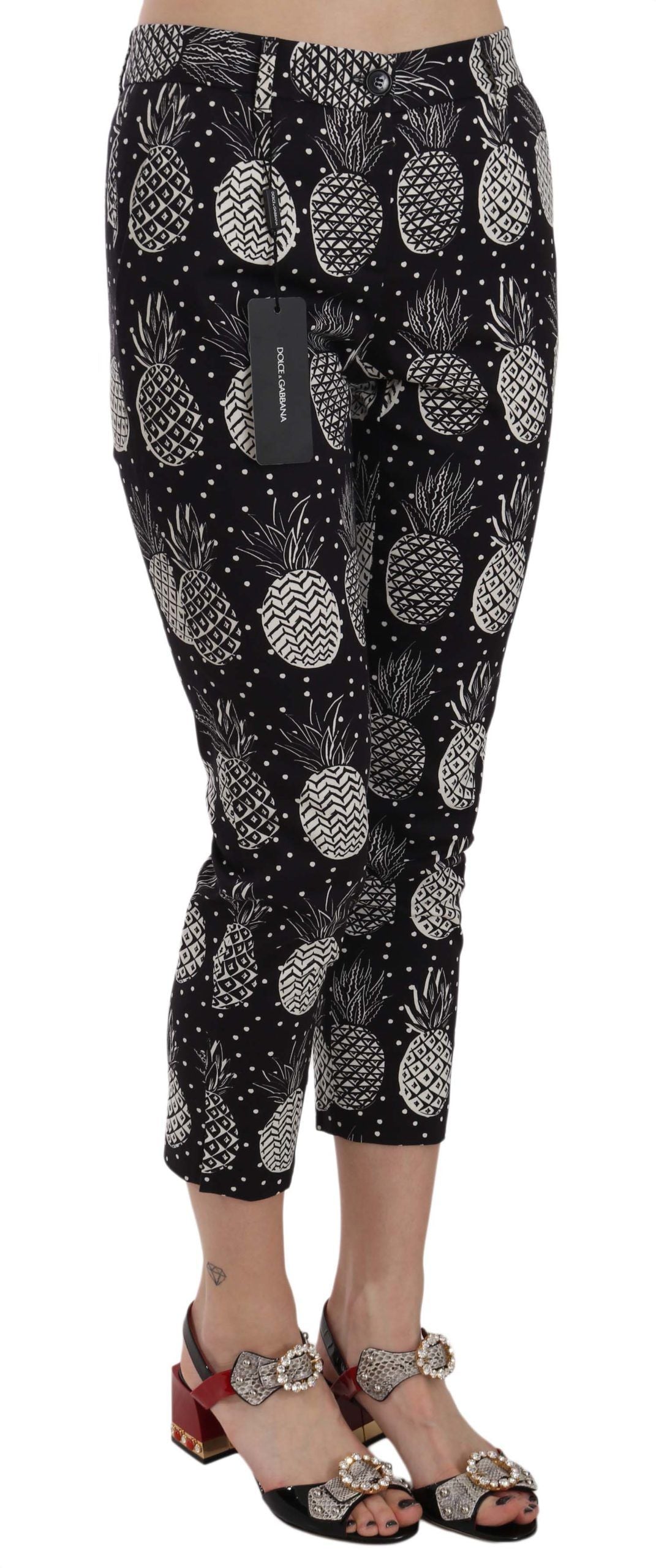 Dolce & Gabbana Black Pineapple Print Skinny Capri Trousers-2