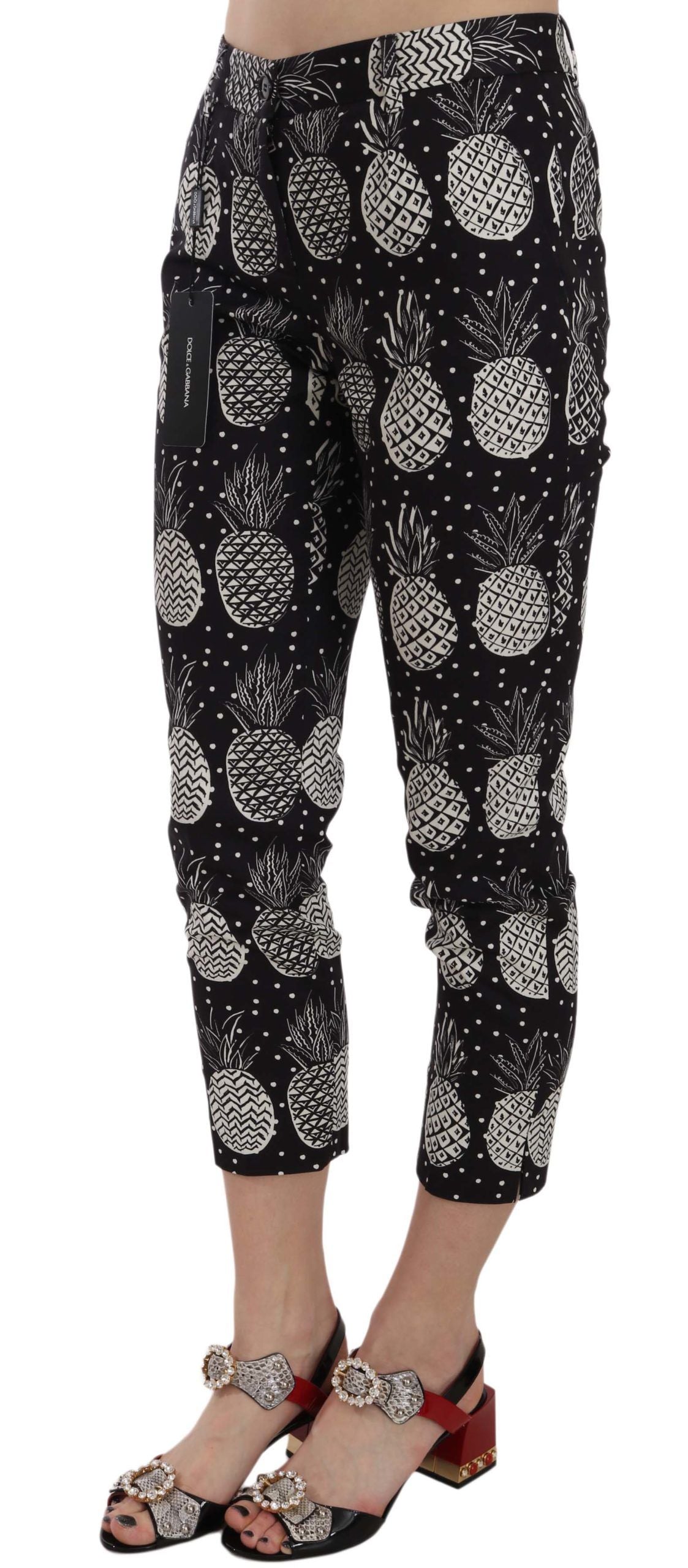 Dolce & Gabbana Black Pineapple Print Skinny Capri Trousers-3