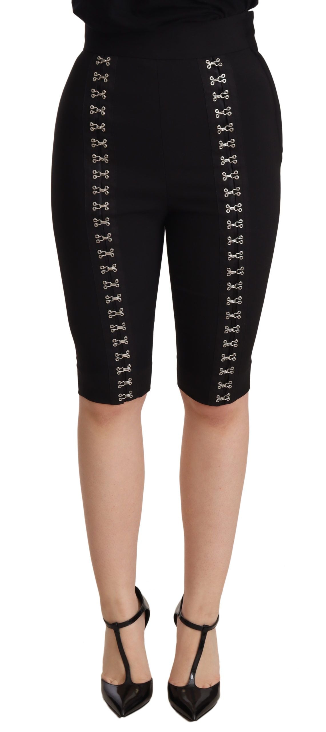 Dolce & Gabbana Schwarze Wool Stretch Slim Fit Shorts mit hoher Taille-1