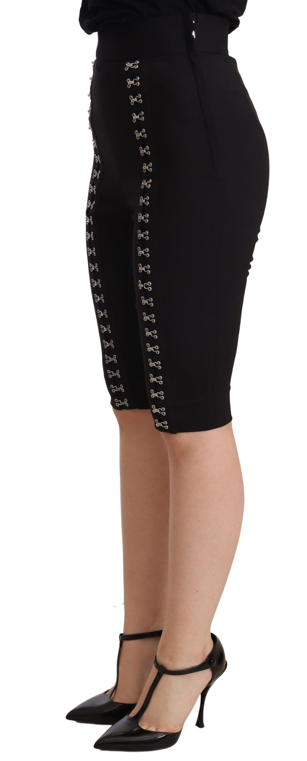 Dolce & Gabbana Schwarze Wool Stretch Slim Fit Shorts mit hoher Taille-3