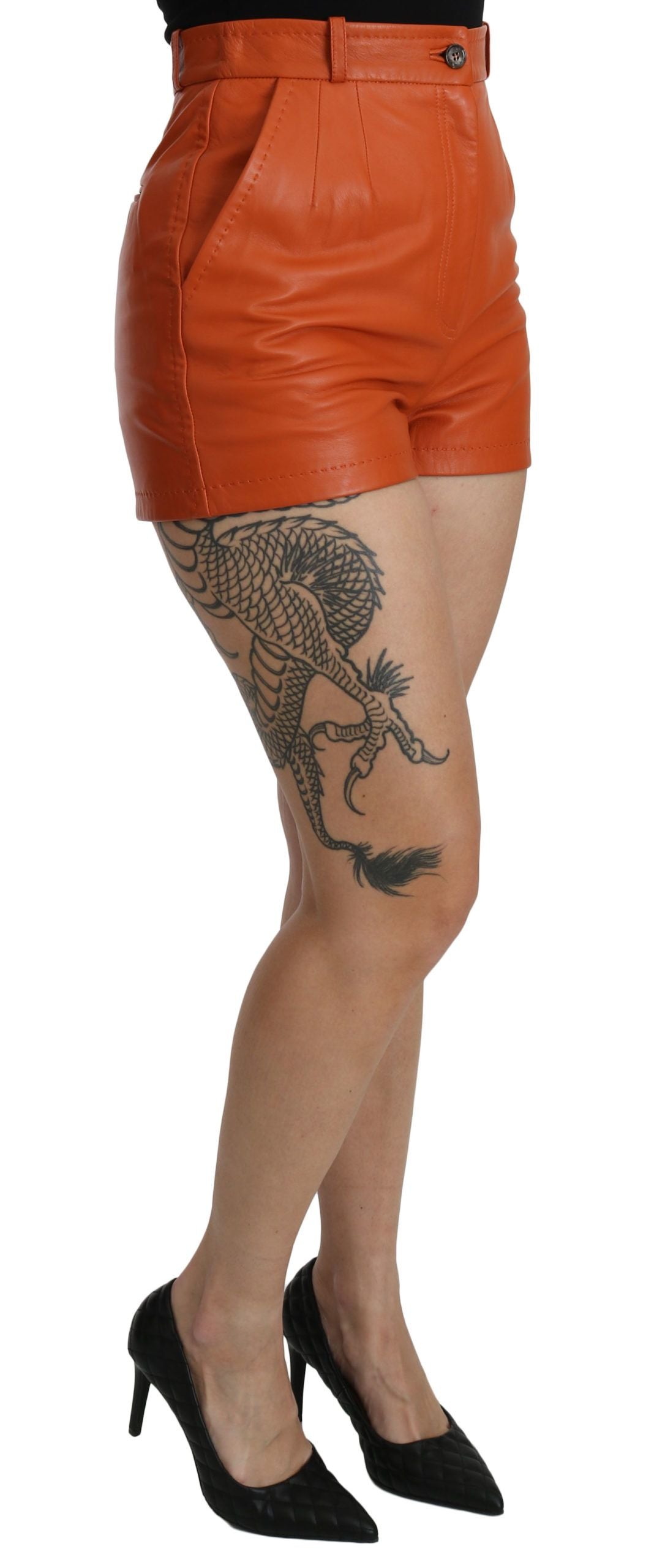 Dolce & Gabbana Orange Leather High Waist Hot Pants Shorts-2