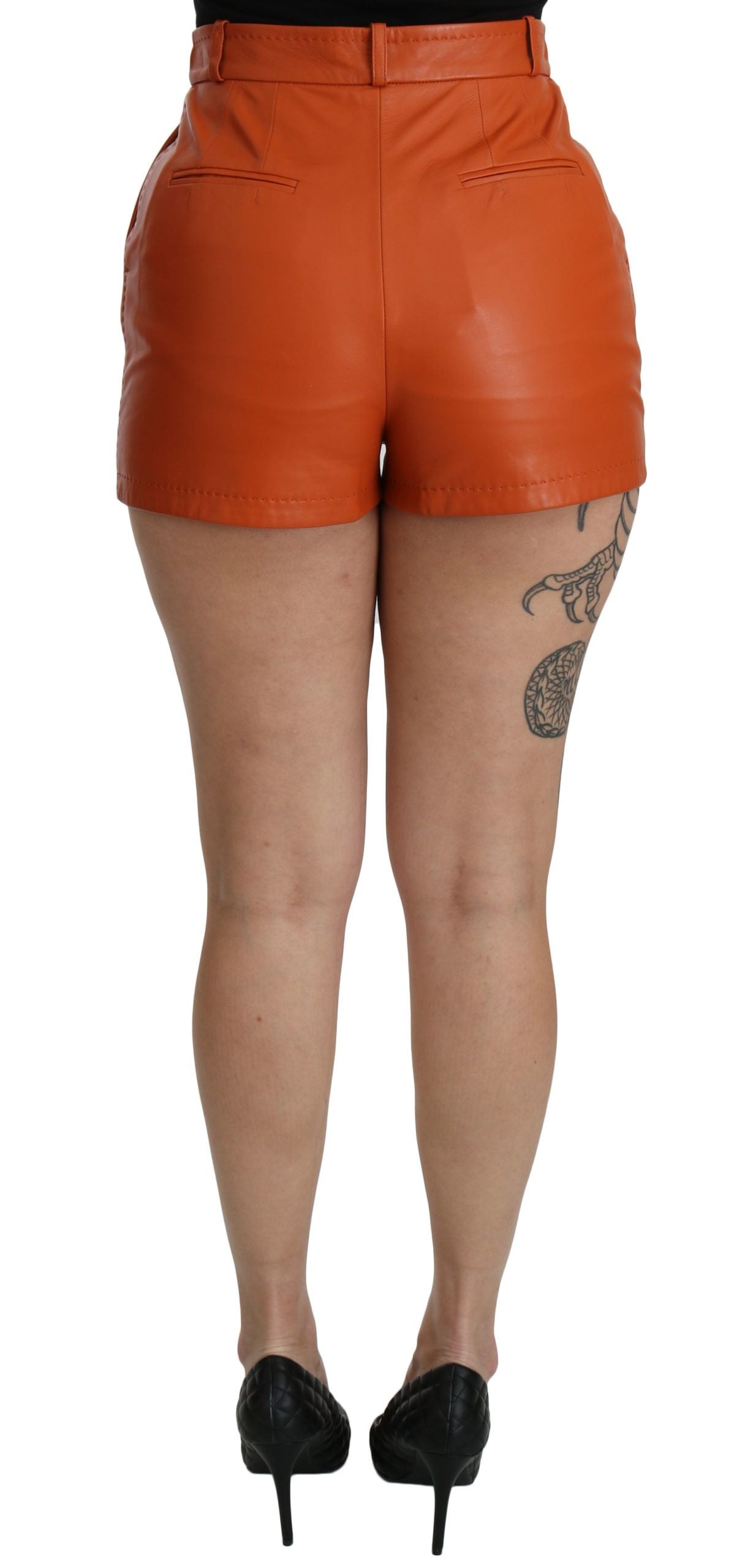 Dolce & Gabbana Orange Leather High Waist Hot Pants Shorts-4