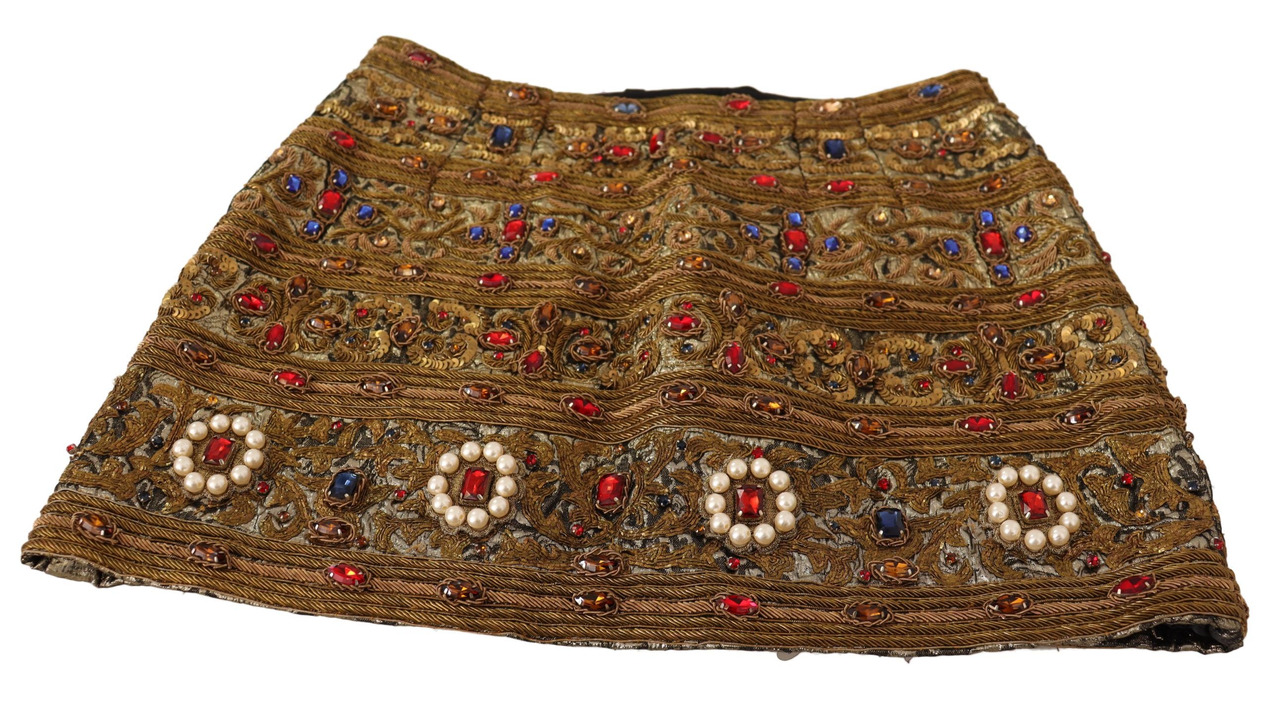 Dolce & Gabbana Gold Crystal Jacquard High-Waisted Skirt-4