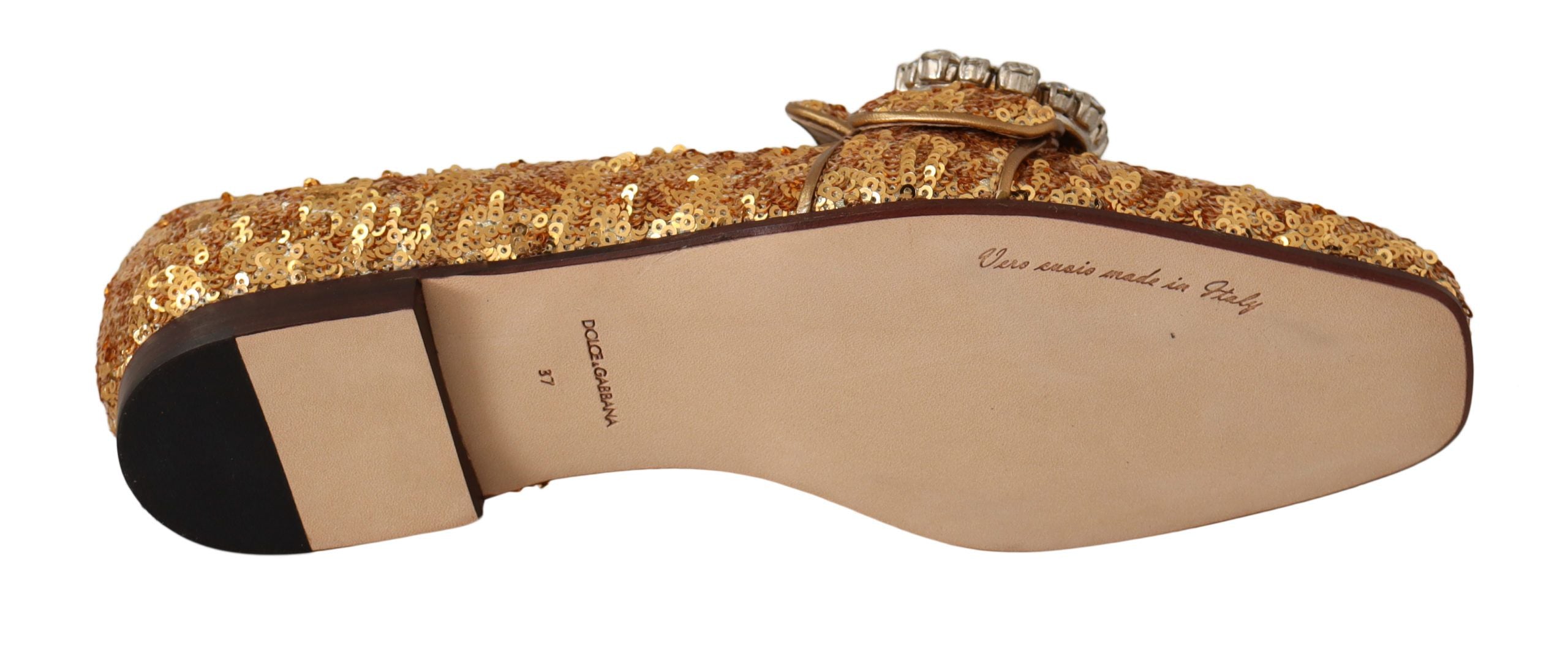 Mocasines planos con cristales y lentejuelas doradas de Dolce & Gabbana para mujer-3