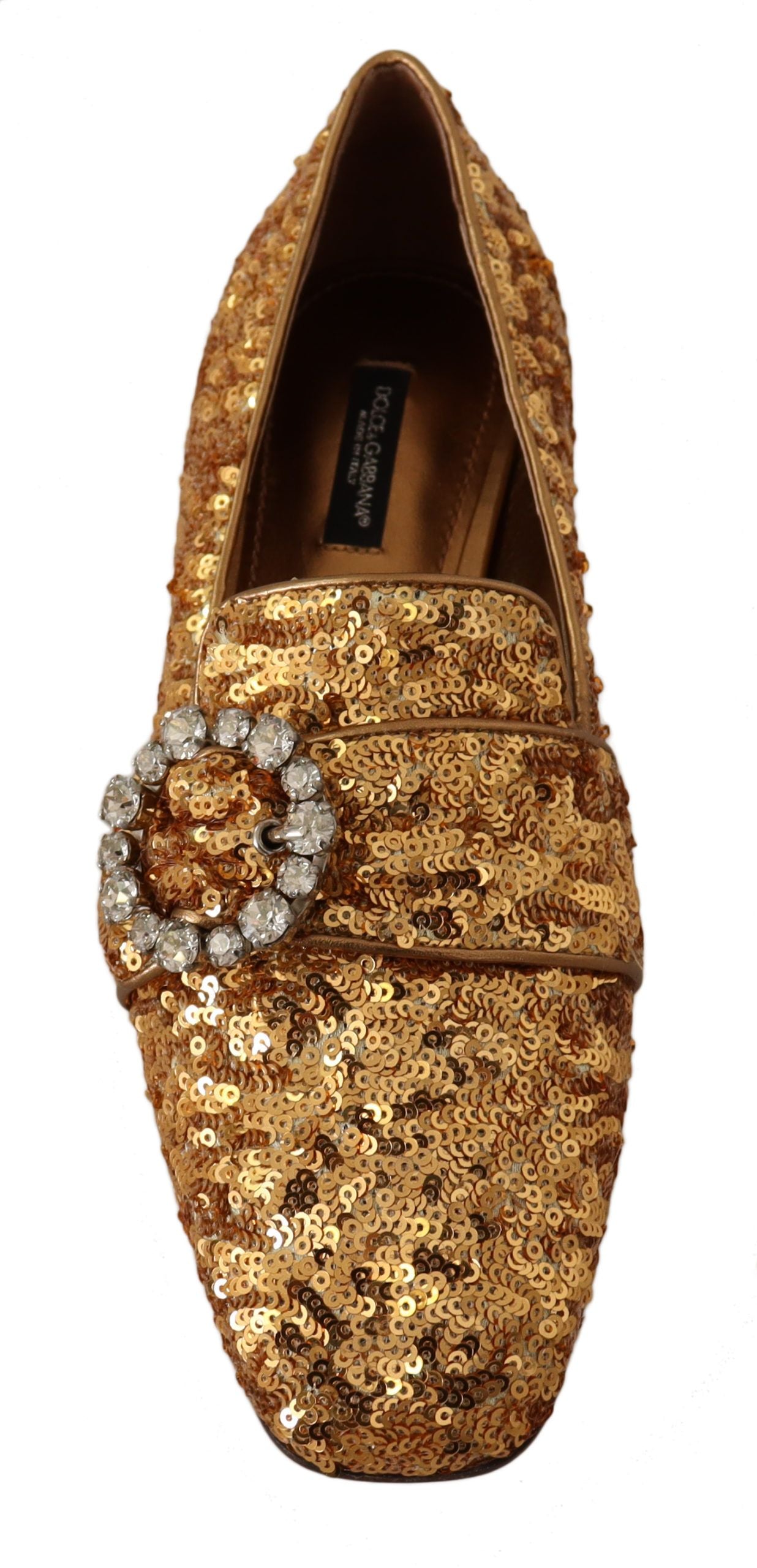 Mocasines planos con cristales y lentejuelas doradas de Dolce & Gabbana para mujer-4
