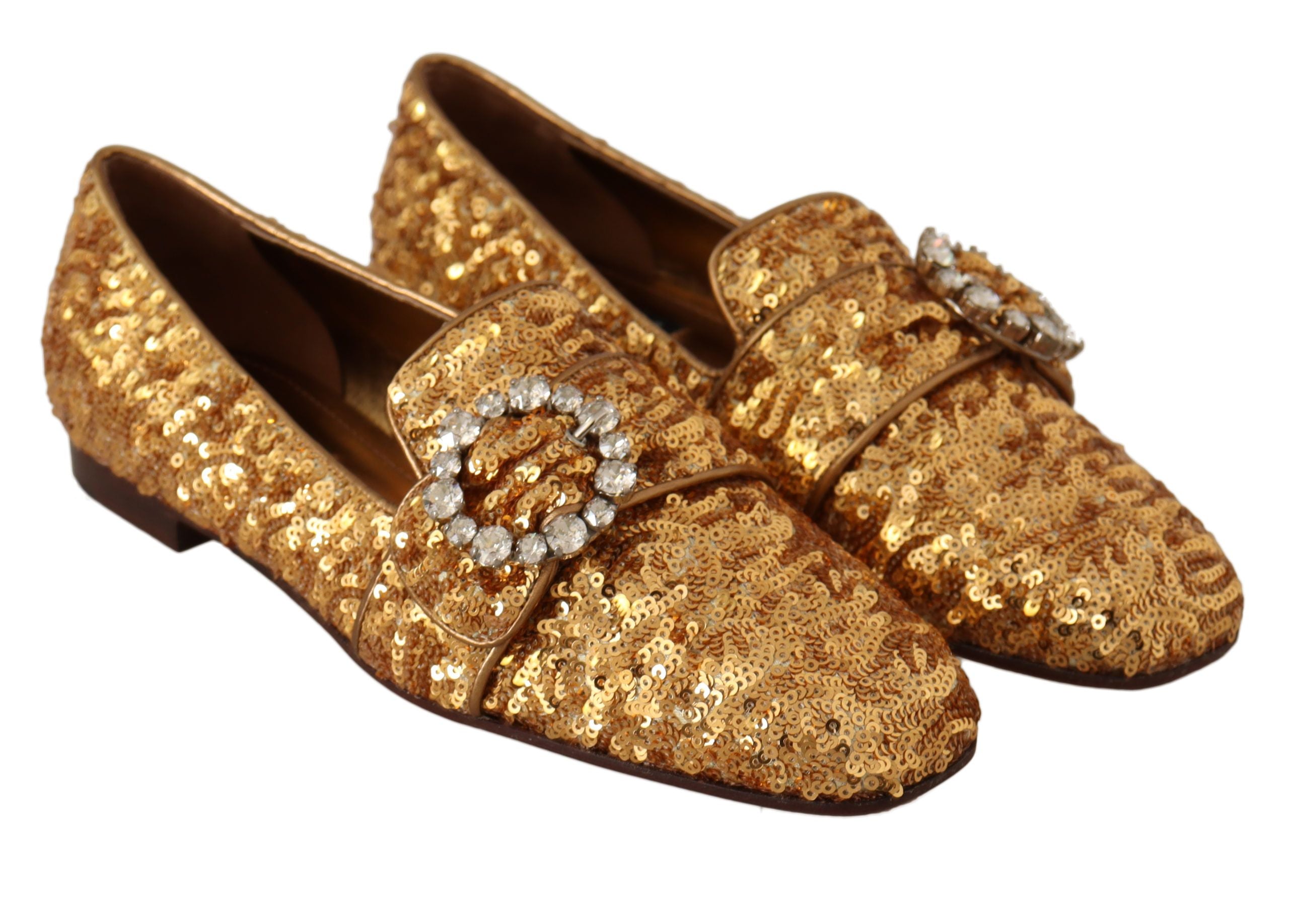Mocasines planos con cristales y lentejuelas doradas de Dolce & Gabbana para mujer-6