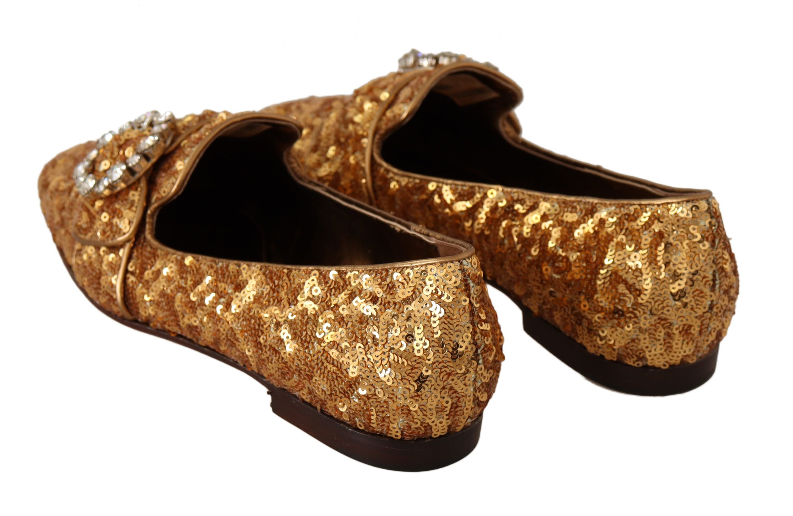 Mocasines planos con cristales y lentejuelas doradas de Dolce & Gabbana para mujer-7