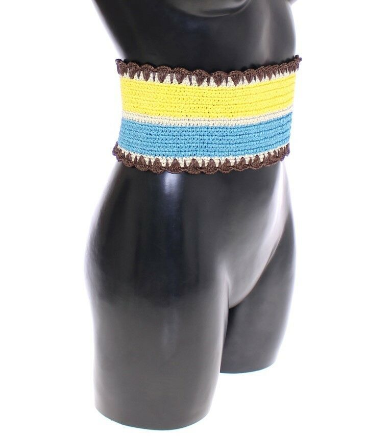 Cinturón de rafia de rayas amarillas de Dolce & Gabbana con cintura ancha-3