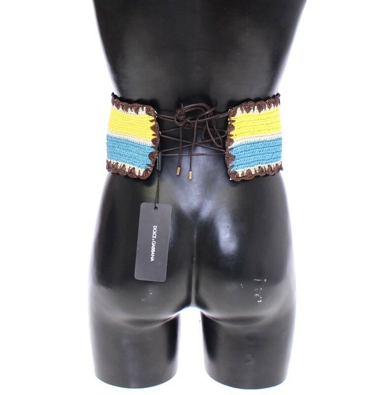 Cinturón de rafia de rayas amarillas de Dolce & Gabbana con cintura ancha-2