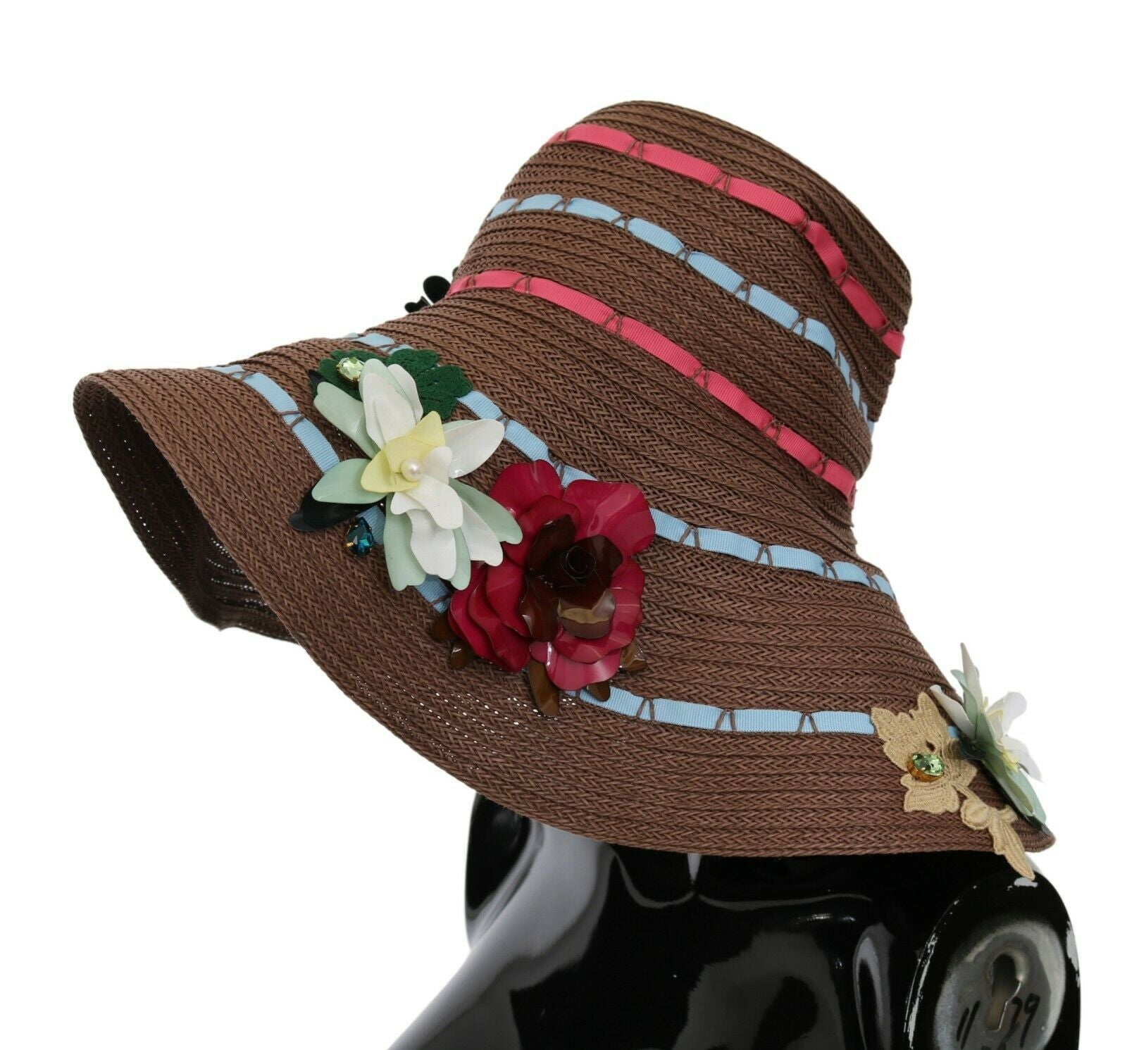 Dolce & Gabbana brown knitted straw hat with flowers-2