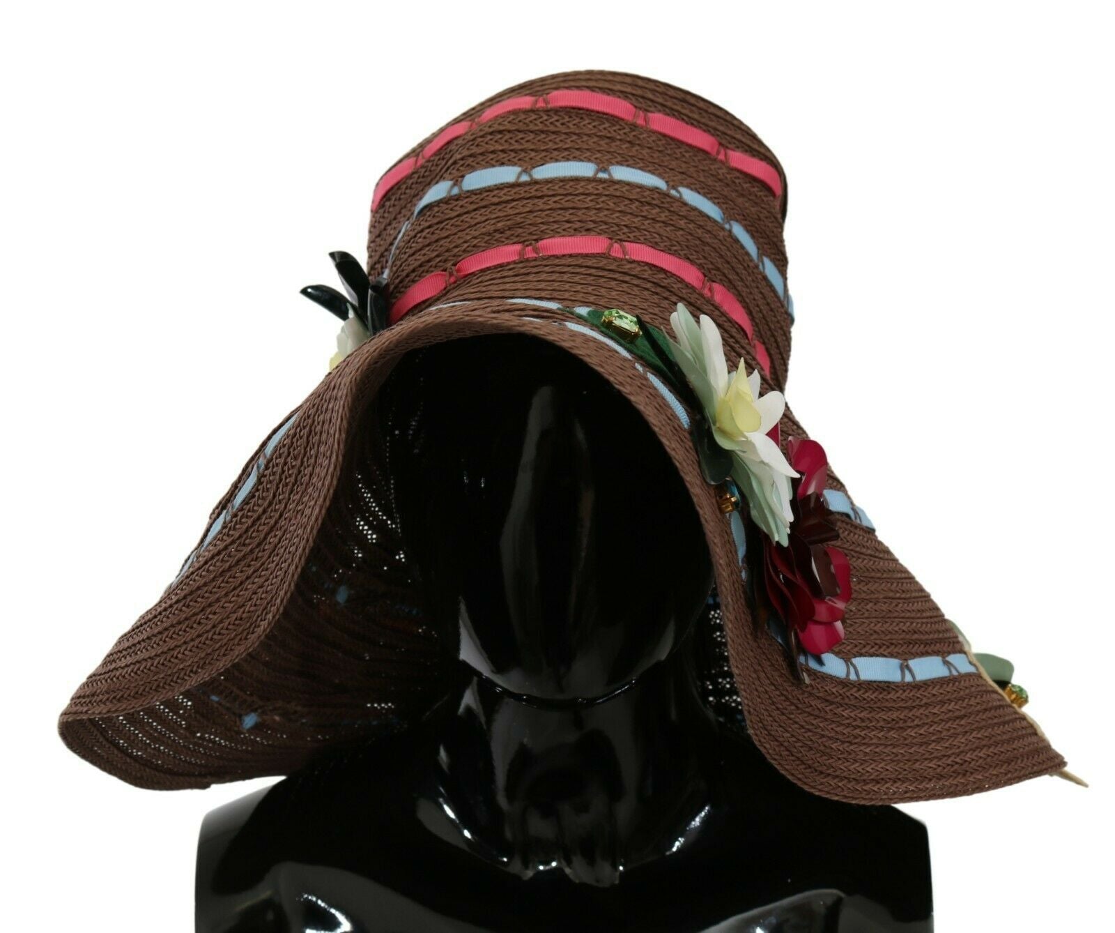 Dolce & Gabbana brown knitted straw hat with flowers