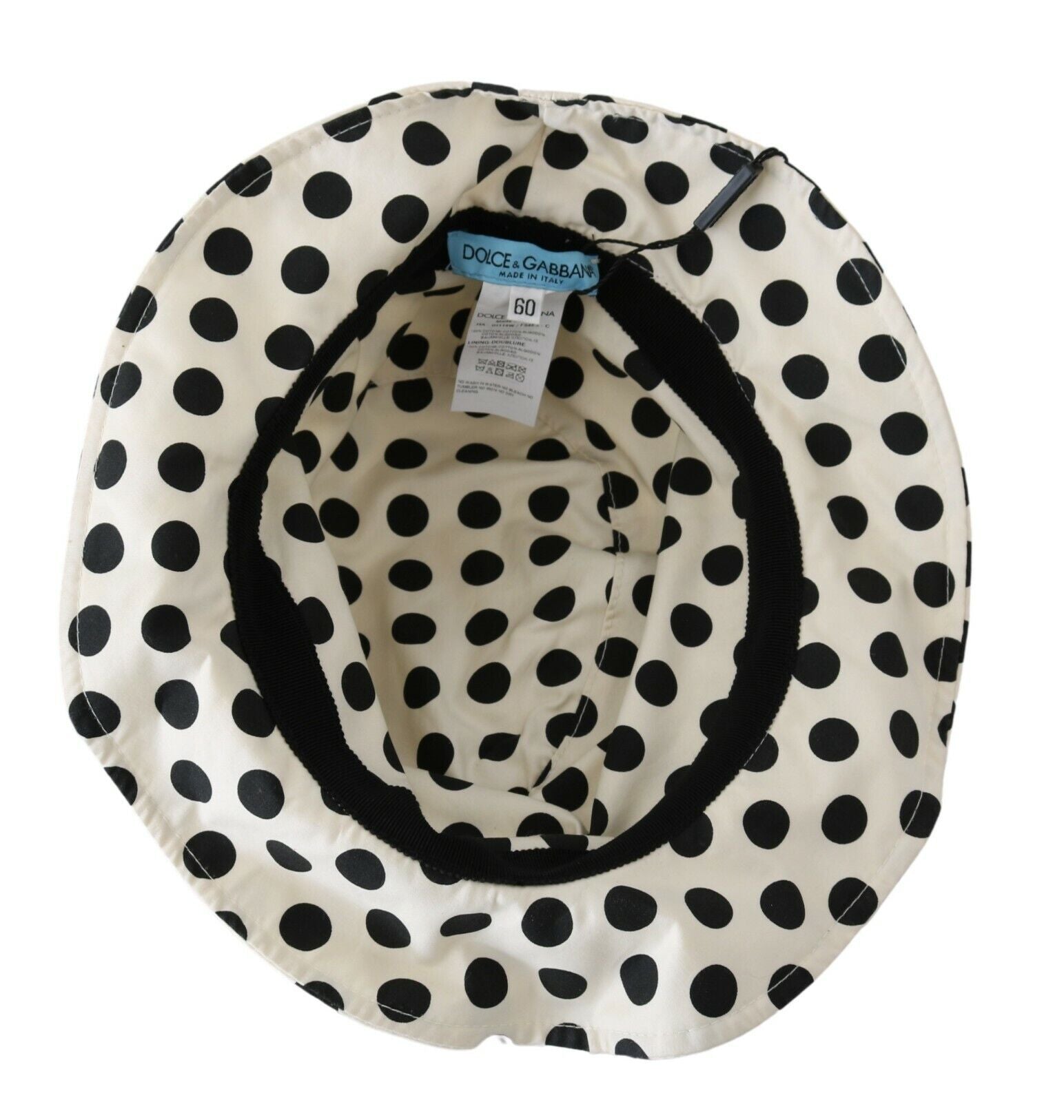 Dolce & Gabbana white trilby hat made from 100% cotton with a polka dot design-5