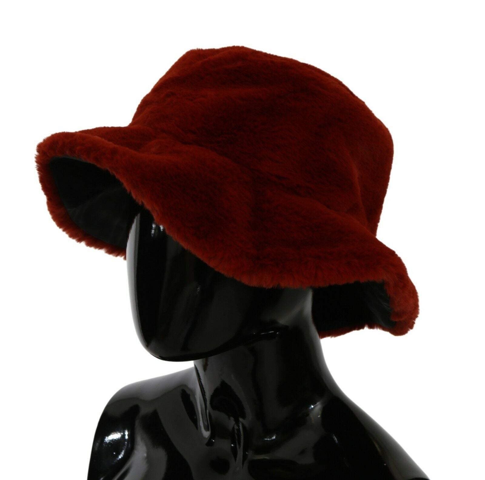 Dolce & Gabbana Red Bordeaux Fur Wide Brim Bucket Hat-2