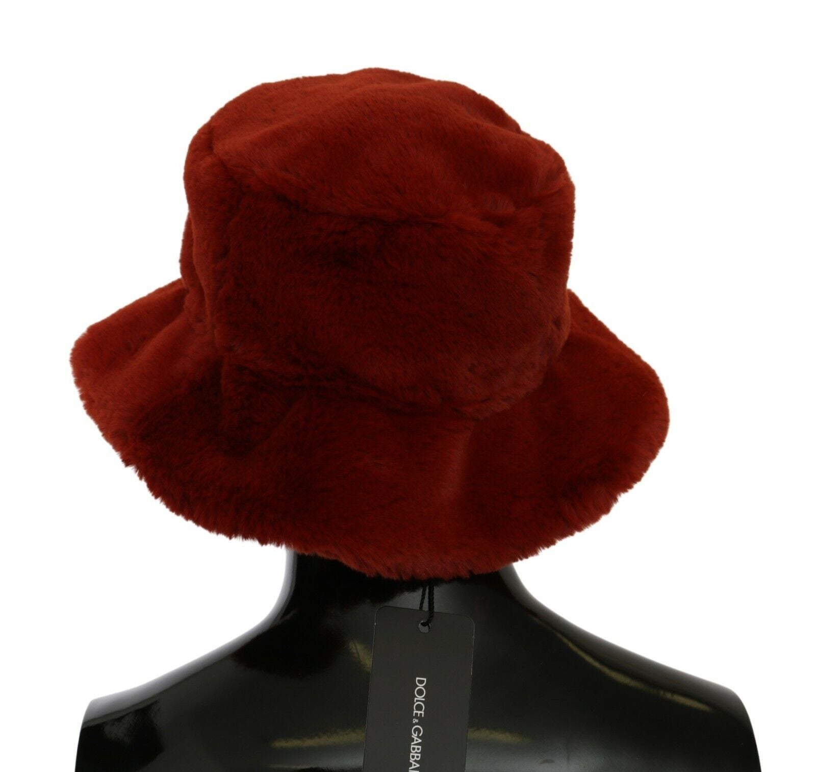 Dolce & Gabbana Red Bordeaux Fur Wide Brim Bucket Hat-3