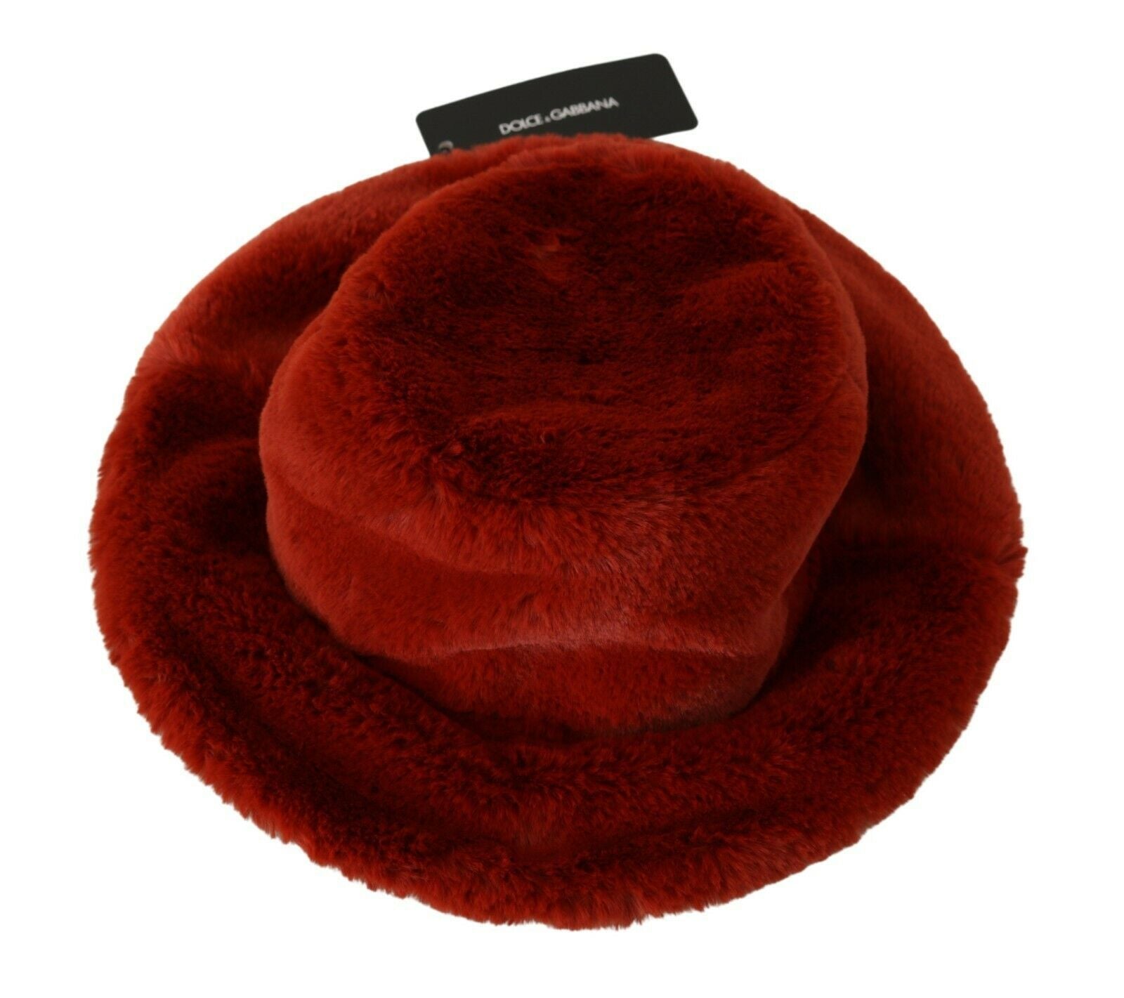 Dolce & Gabbana Red Bordeaux Fur Wide Brim Bucket Hat-4