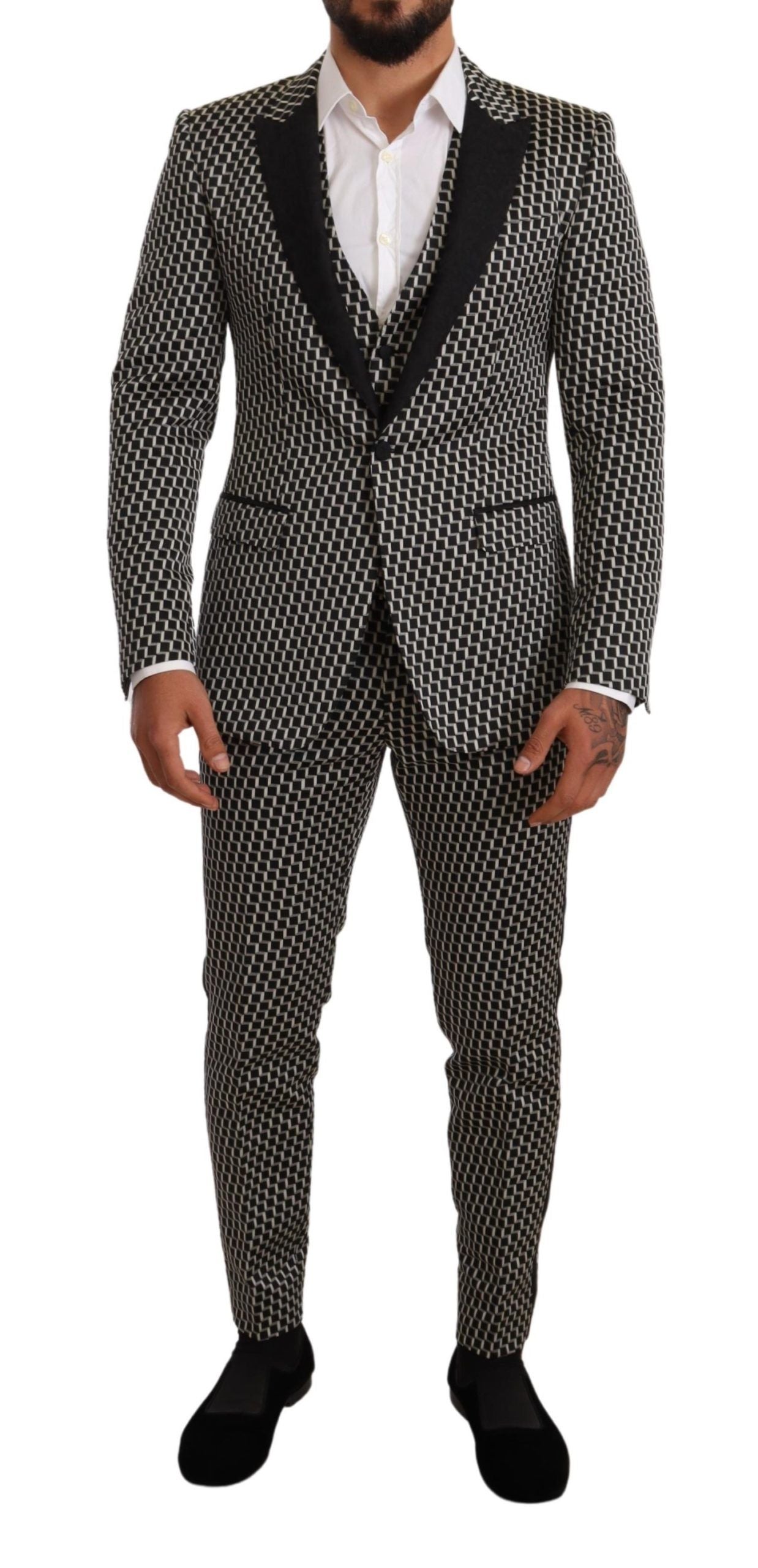 Conjunto de 3 piezas a cuadros blancos y negros de Dolce & Gabbana, traje MARTINI-6