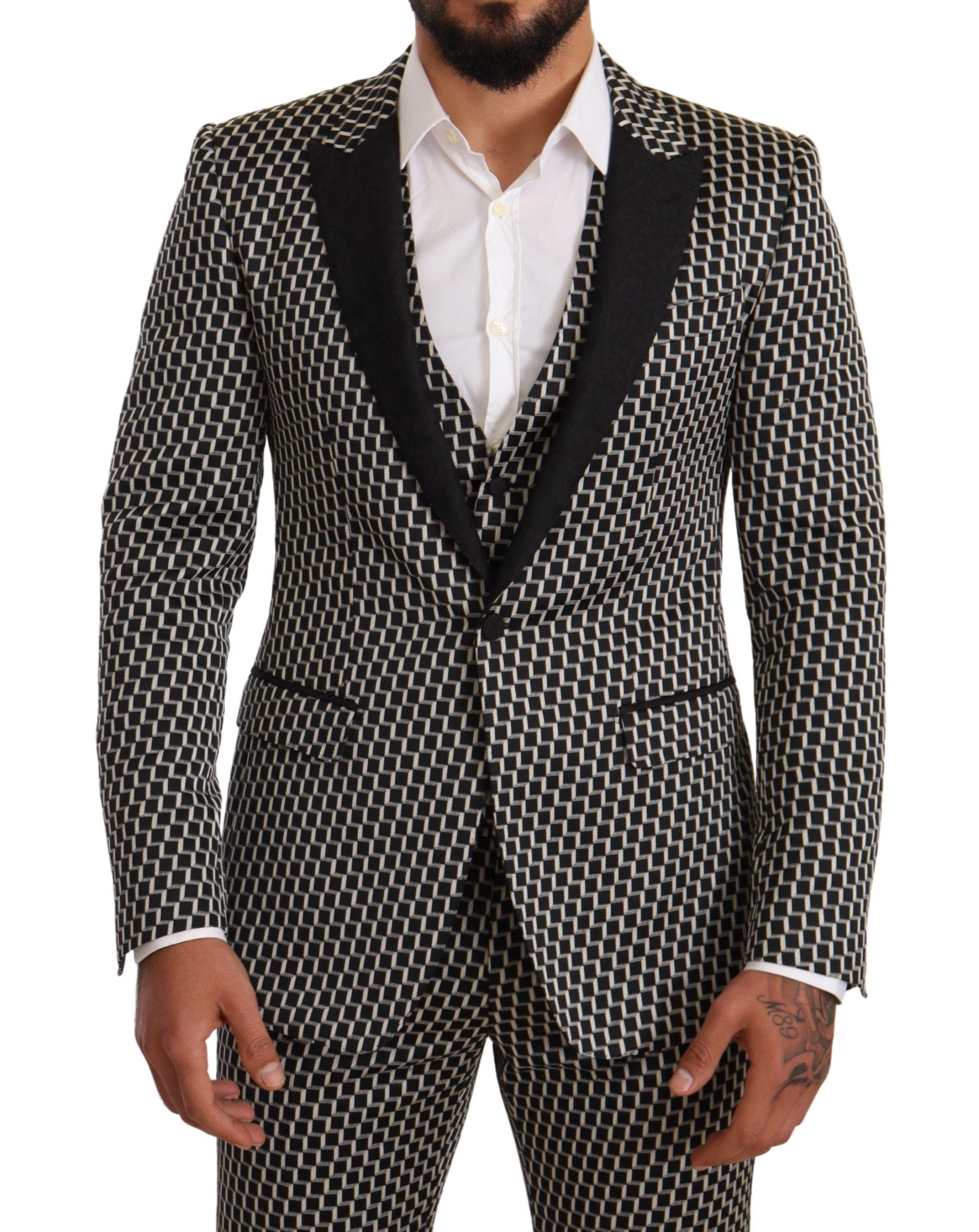 Conjunto de 3 piezas a cuadros blancos y negros de Dolce & Gabbana, traje MARTINI-7