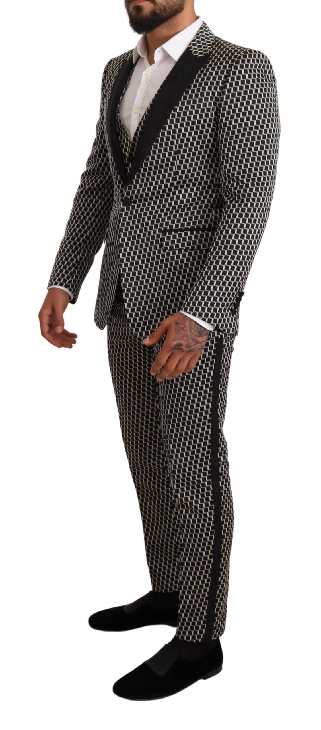 Conjunto de 3 piezas a cuadros blancos y negros de Dolce & Gabbana, traje MARTINI-8