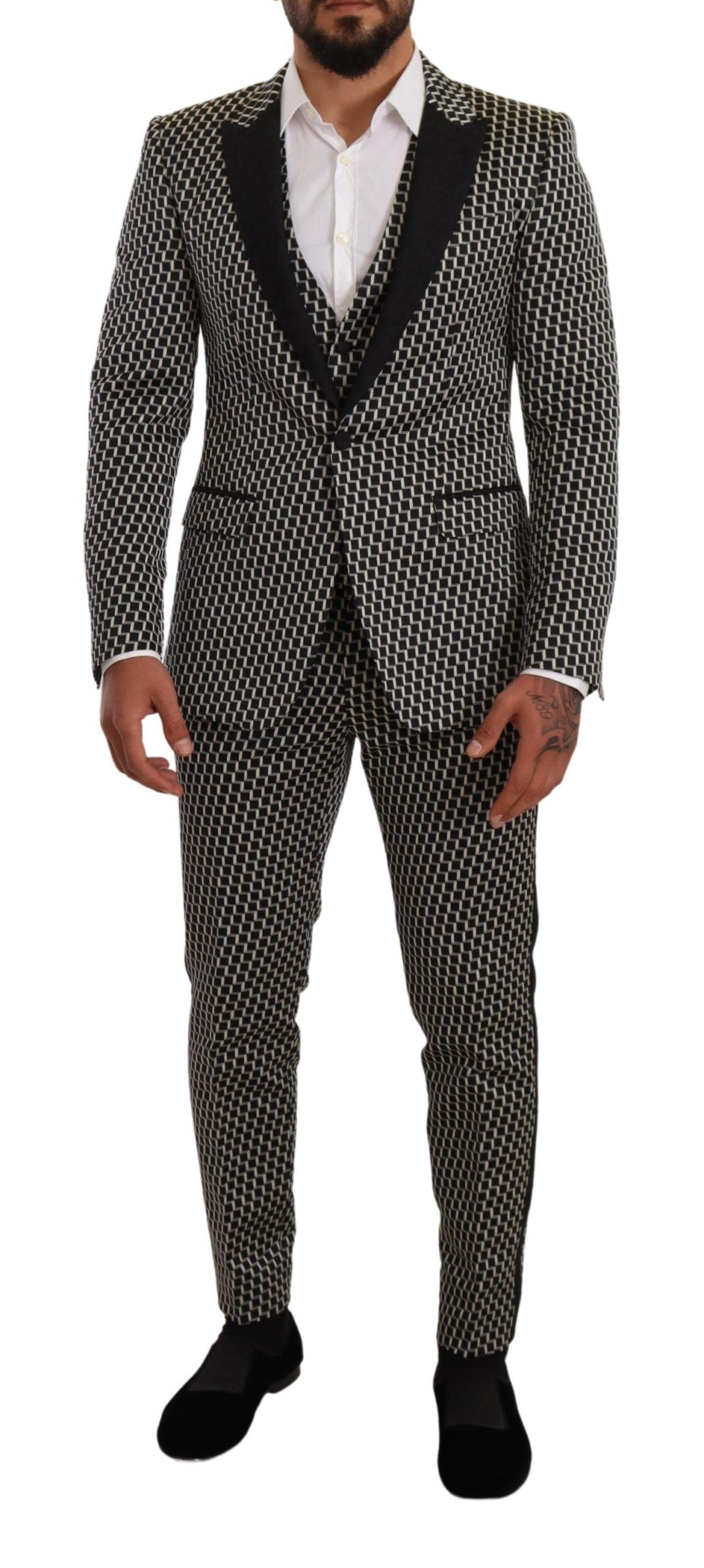 Conjunto de 3 piezas a cuadros blancos y negros de Dolce & Gabbana, traje MARTINI-1