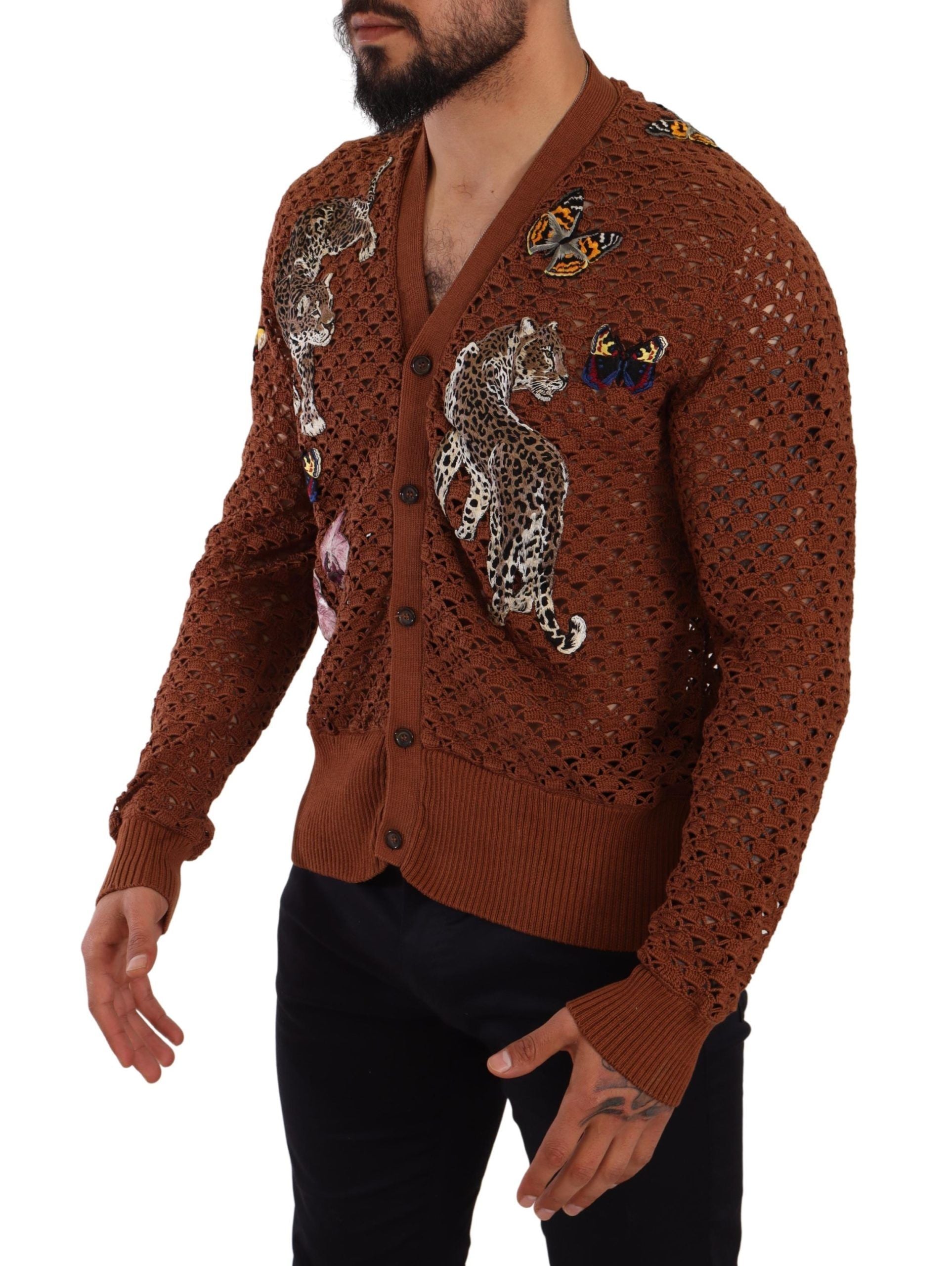 Dolce & Gabbana Brown Leopard Butterfly Knit Sweater-2