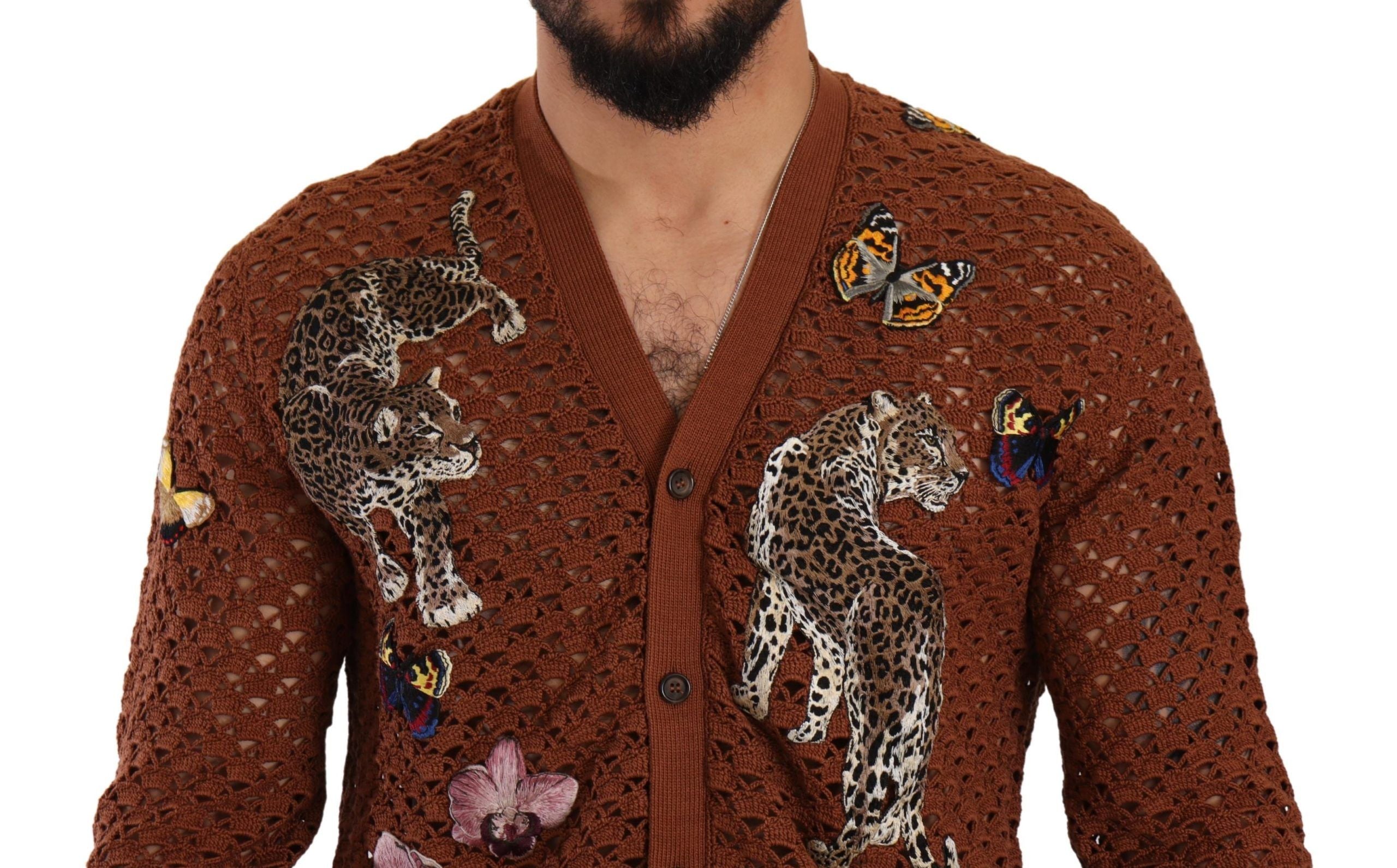 Dolce & Gabbana Brown Leopard Butterfly Knit Sweater-4