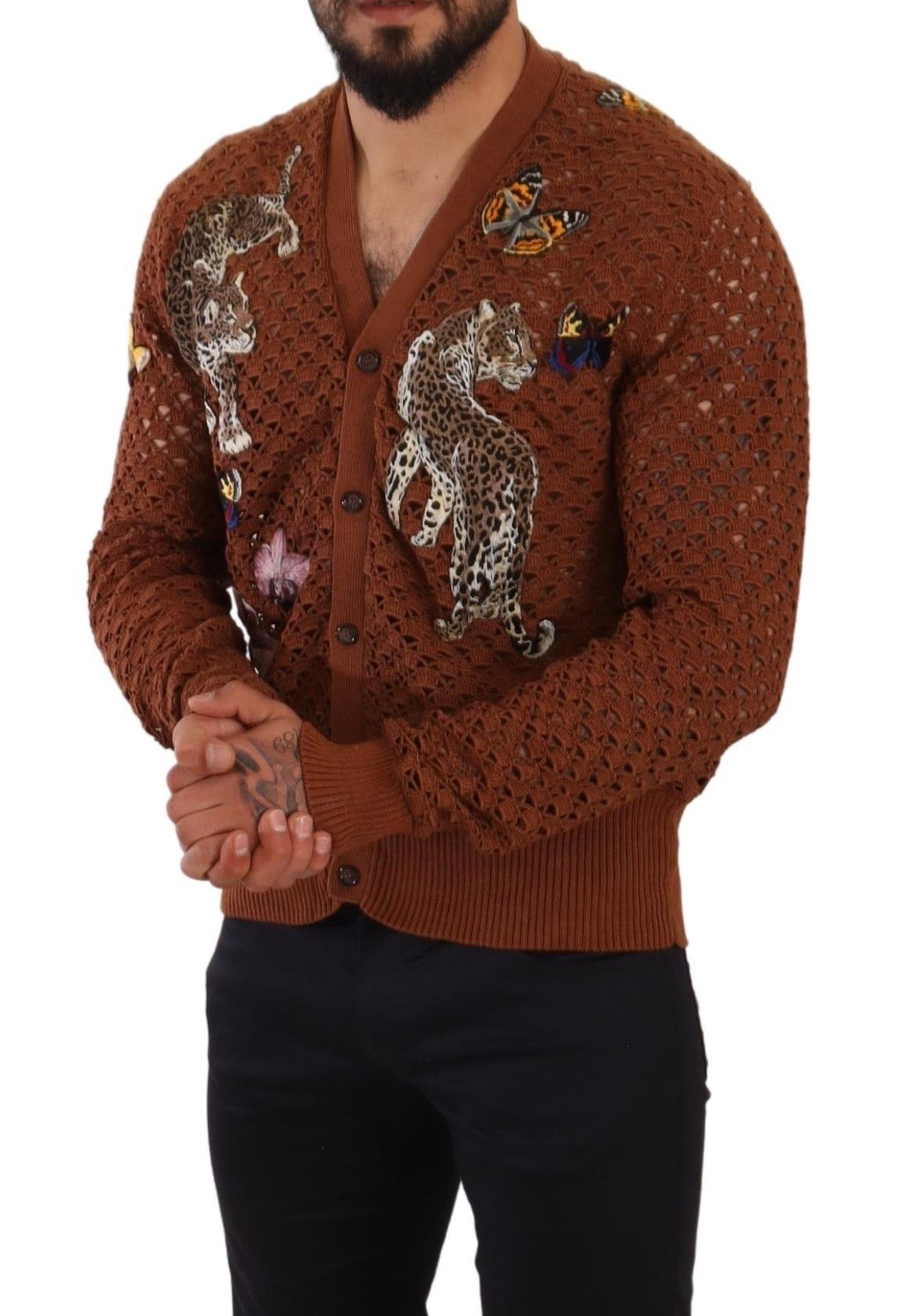 Dolce & Gabbana Brown Leopard Butterfly Knit Sweater-5