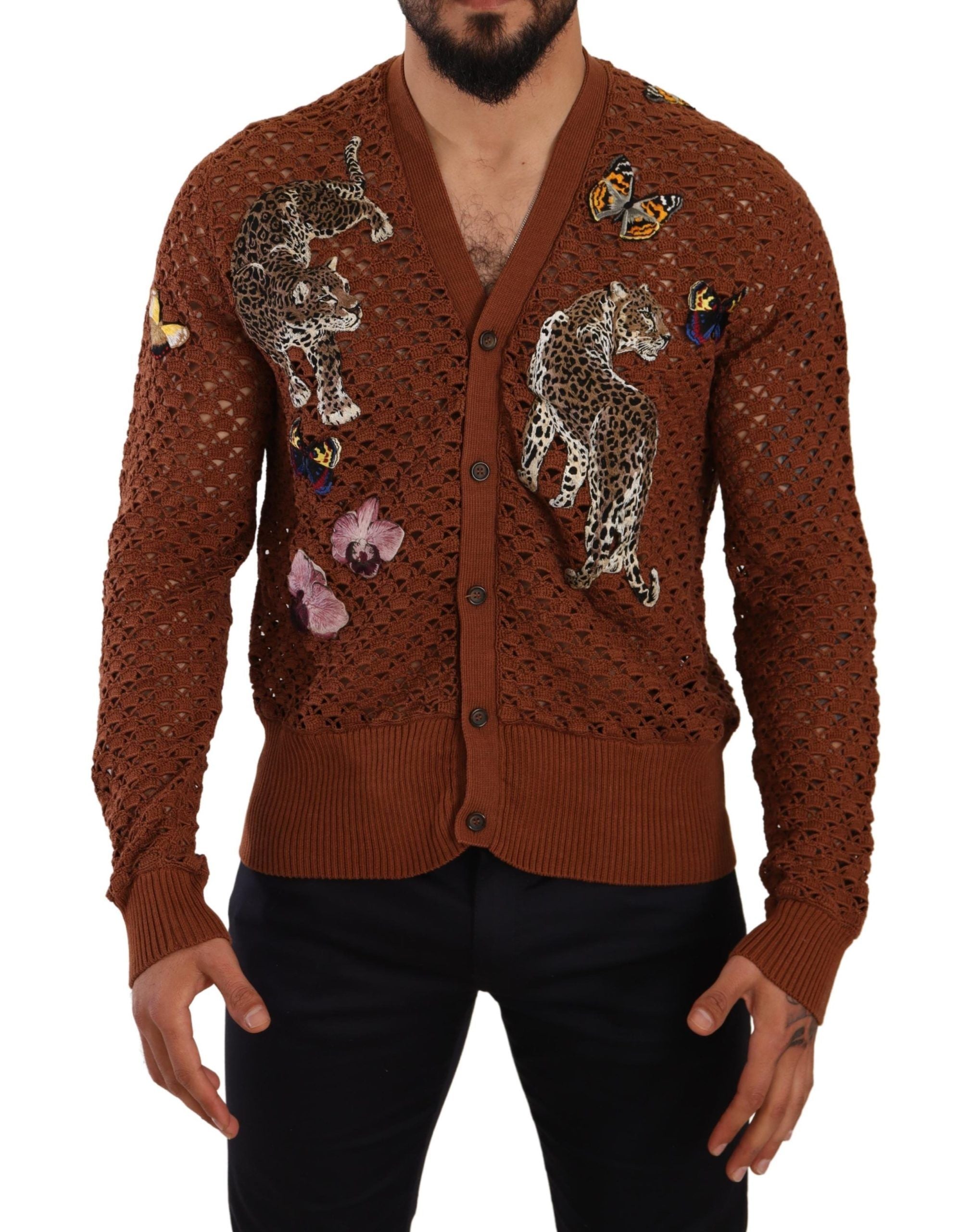 Dolce & Gabbana Brown Leopard Butterfly Knit Sweater-1