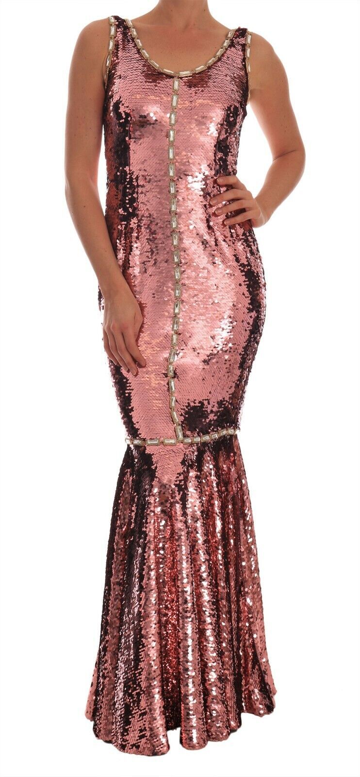 Dolce & Gabbana Pink Sequined Sheath Dress with Crystal-1