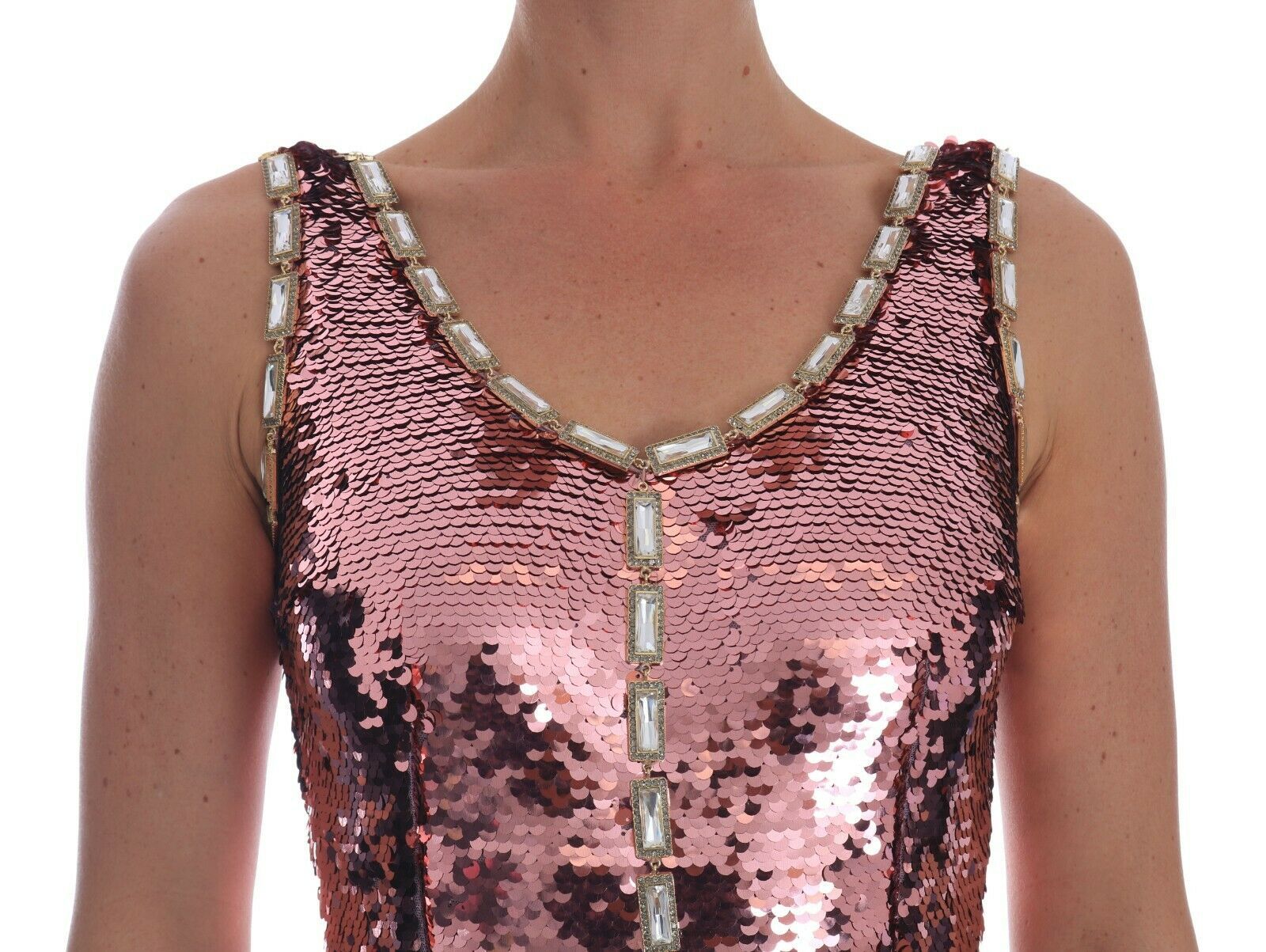 Dolce & Gabbana Pink Sequined Sheath Dress with Crystal-3
