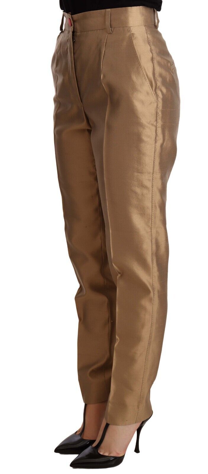 Dolce & Gabbana Gold-colored silk trousers, metallic cone-shaped trousers-2