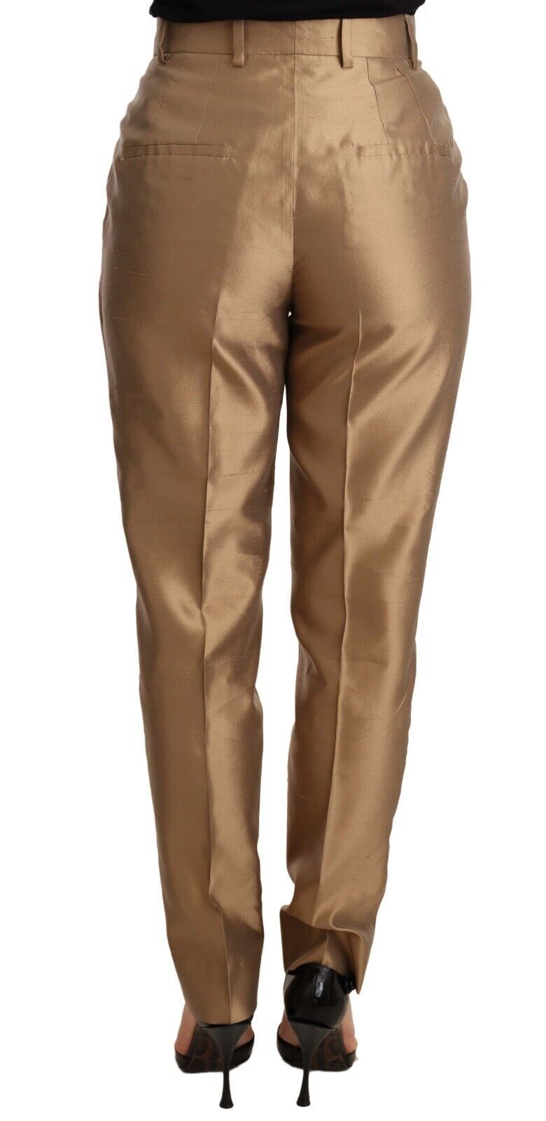 Dolce & Gabbana Gold-colored silk trousers, metallic cone-shaped trousers-3