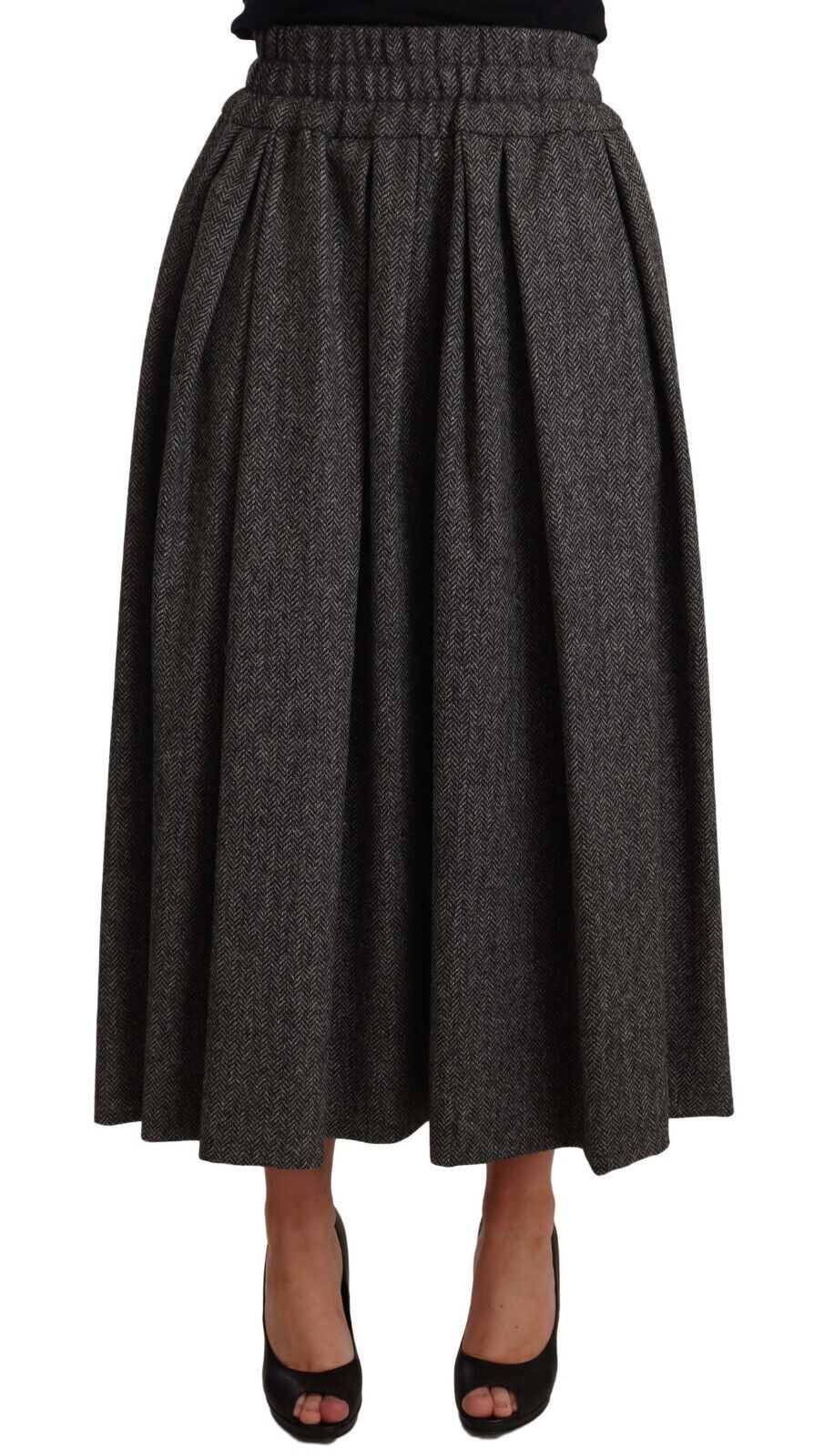 Dolce & Gabbana Grey High-Waisted A-Line Wool Skirt PIECE