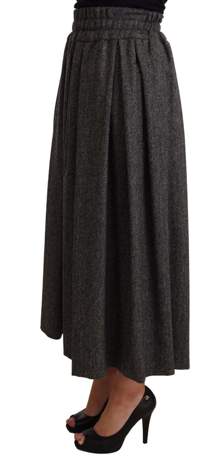 Dolce & Gabbana Grey High-Waisted A-Line Wool Skirt PIECE-2