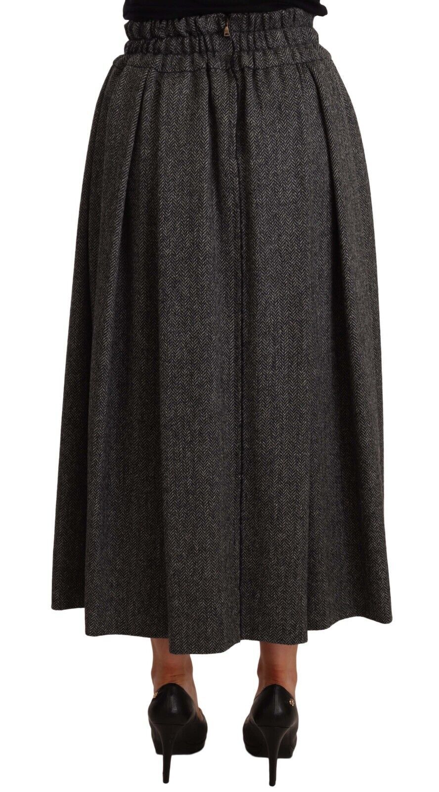 Dolce & Gabbana Grey High-Waisted A-Line Wool Skirt PIECE-3